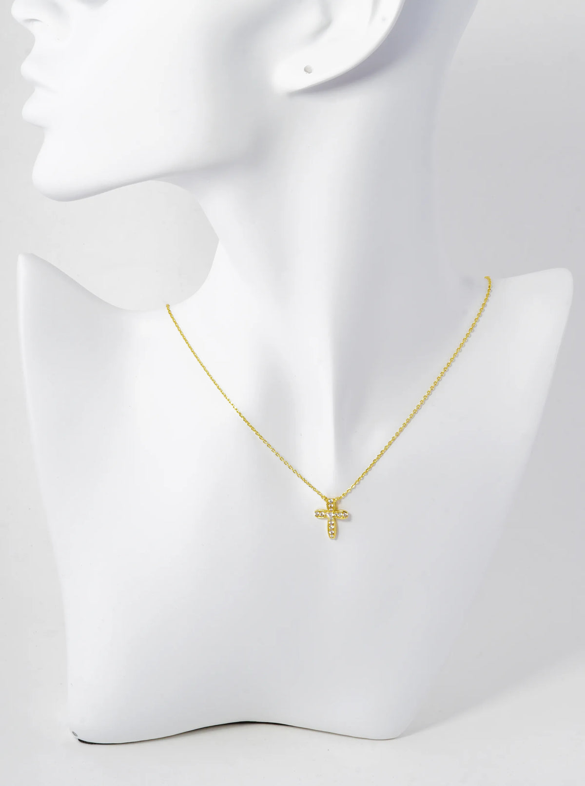 18K Gold Dipped Cubic Zirconia Pave Cross Pendant Necklace