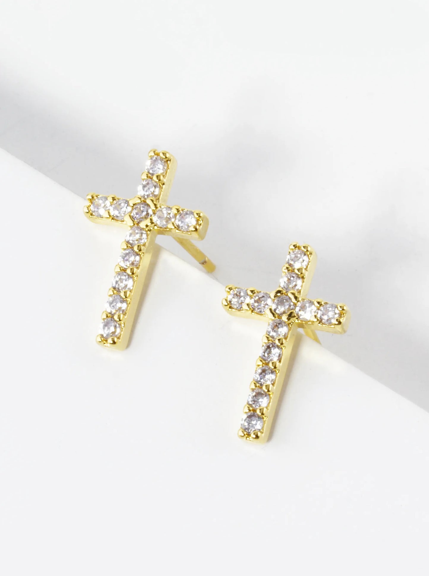 18K Gold Dipped Baguette CZ Cross Stud Earrings