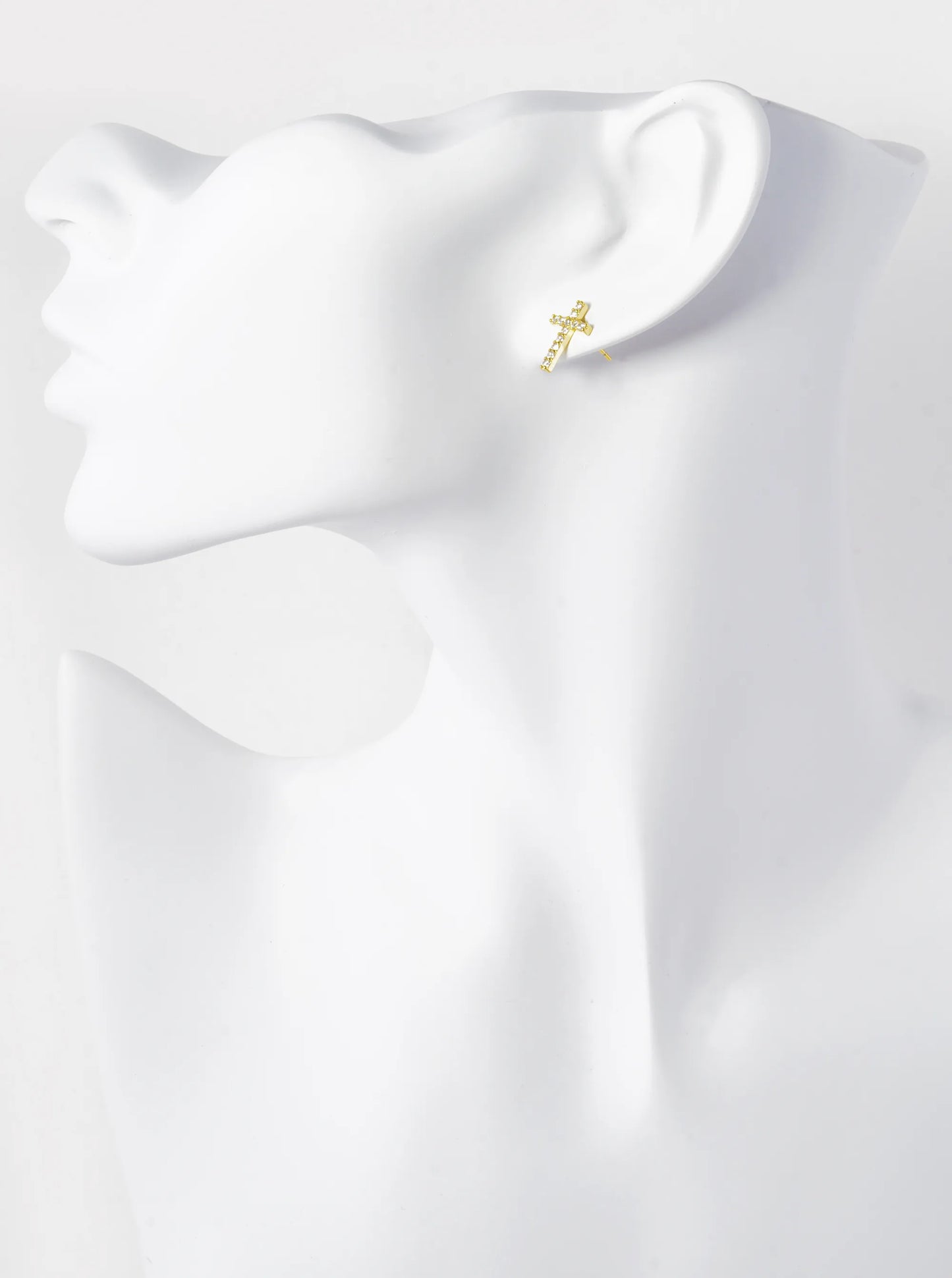 18K Gold Dipped Baguette CZ Cross Stud Earrings