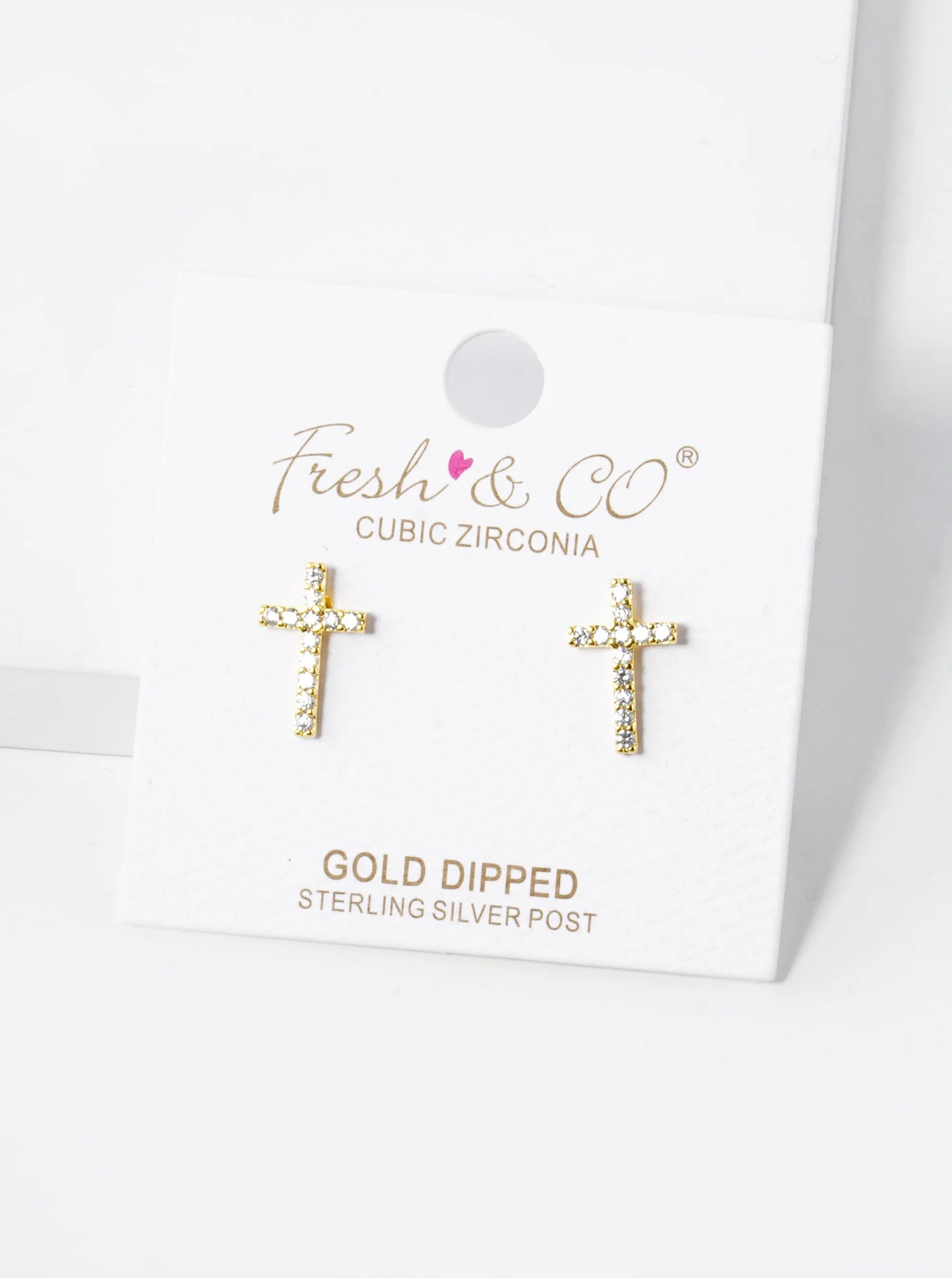 18K Gold Dipped Baguette CZ Cross Stud Earrings