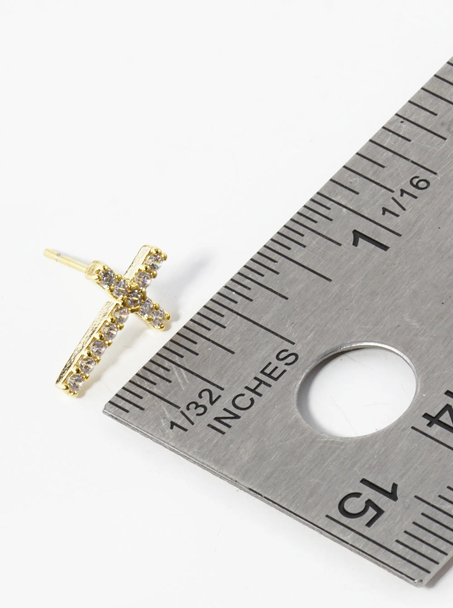 18K Gold Dipped Baguette CZ Cross Stud Earrings
