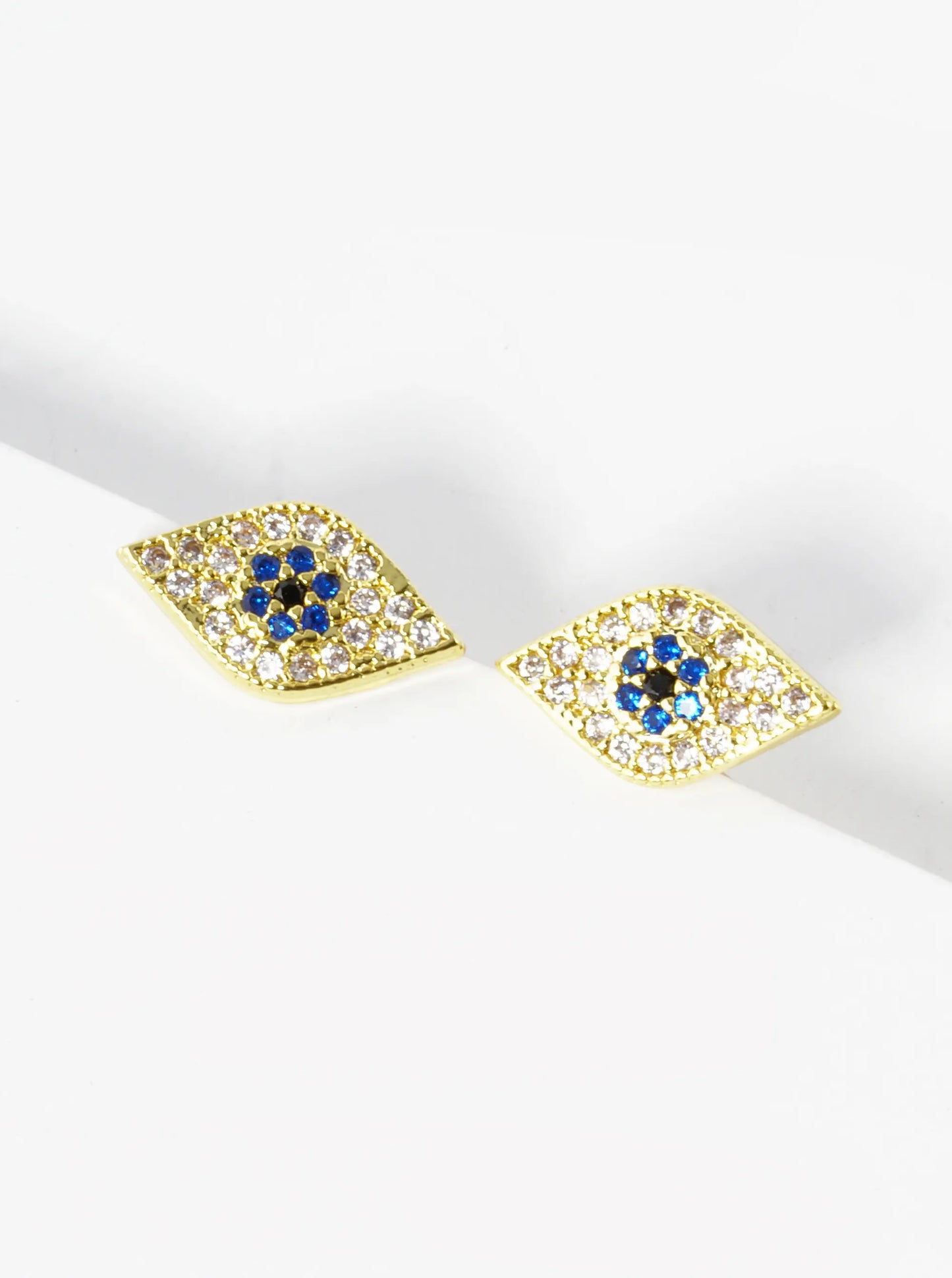 18K Gold Dipped Cubic Zirconia Pave Evil Eye Stud Earrings
