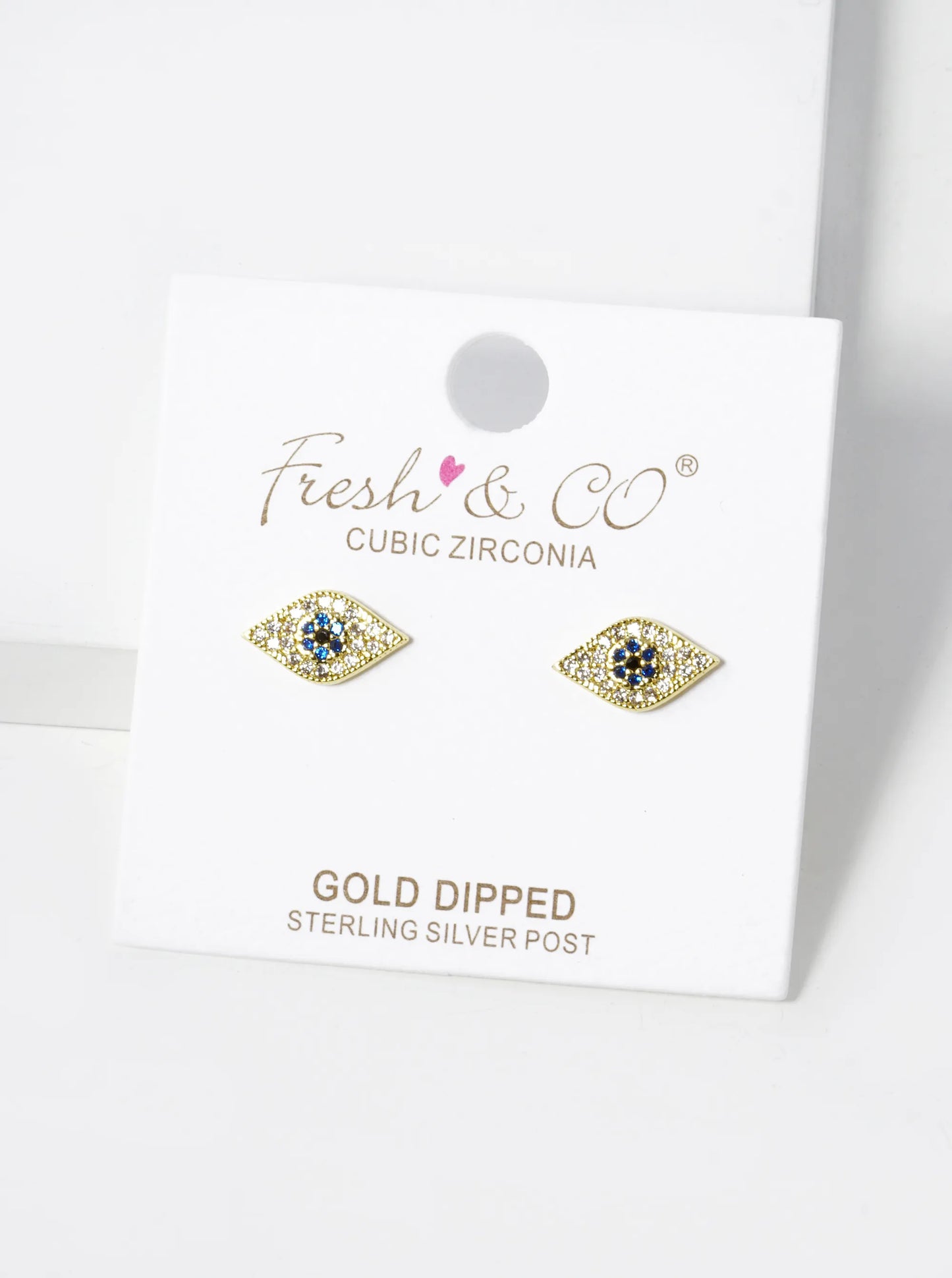 18K Gold Dipped Cubic Zirconia Pave Evil Eye Stud Earrings