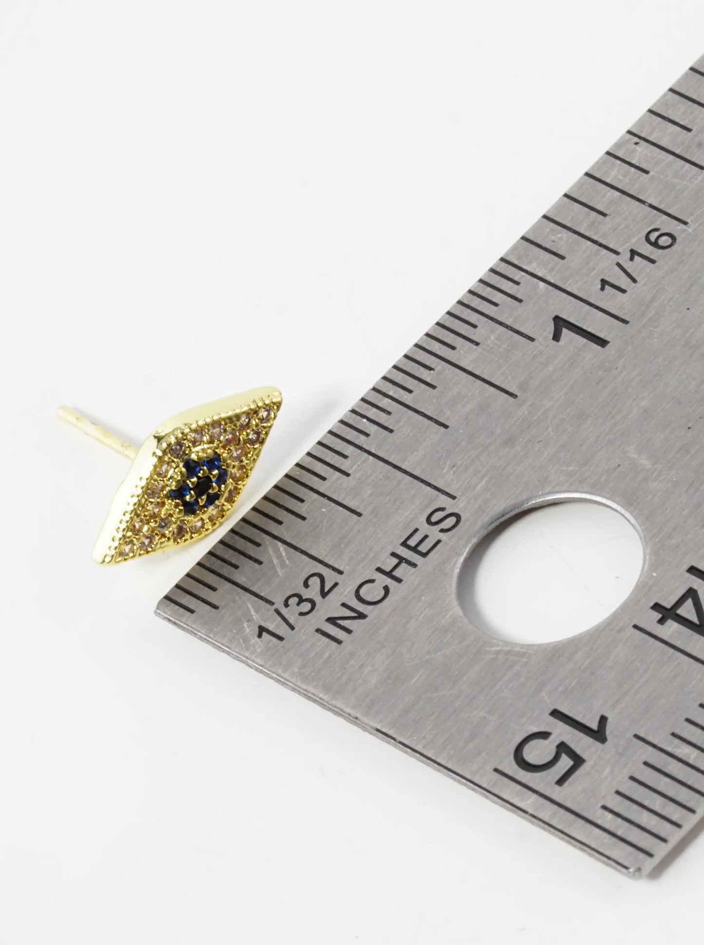 18K Gold Dipped Cubic Zirconia Pave Evil Eye Stud Earrings