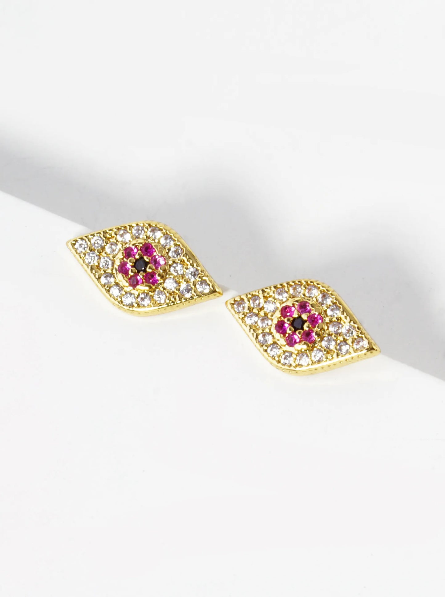 18K Gold Dipped Cubic Zirconia Pave Cross Stud Earrings