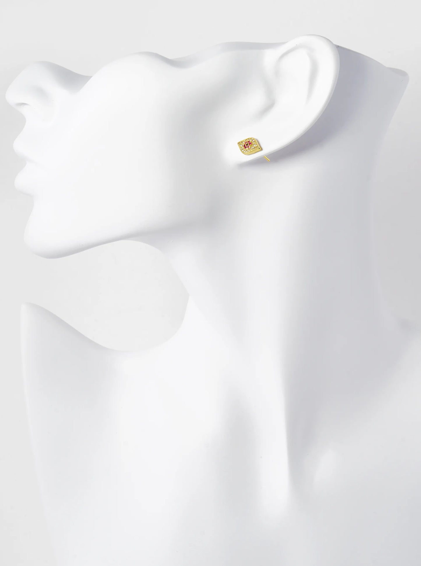 18K Gold Dipped Cubic Zirconia Pave Evil Eye Stud Earrings