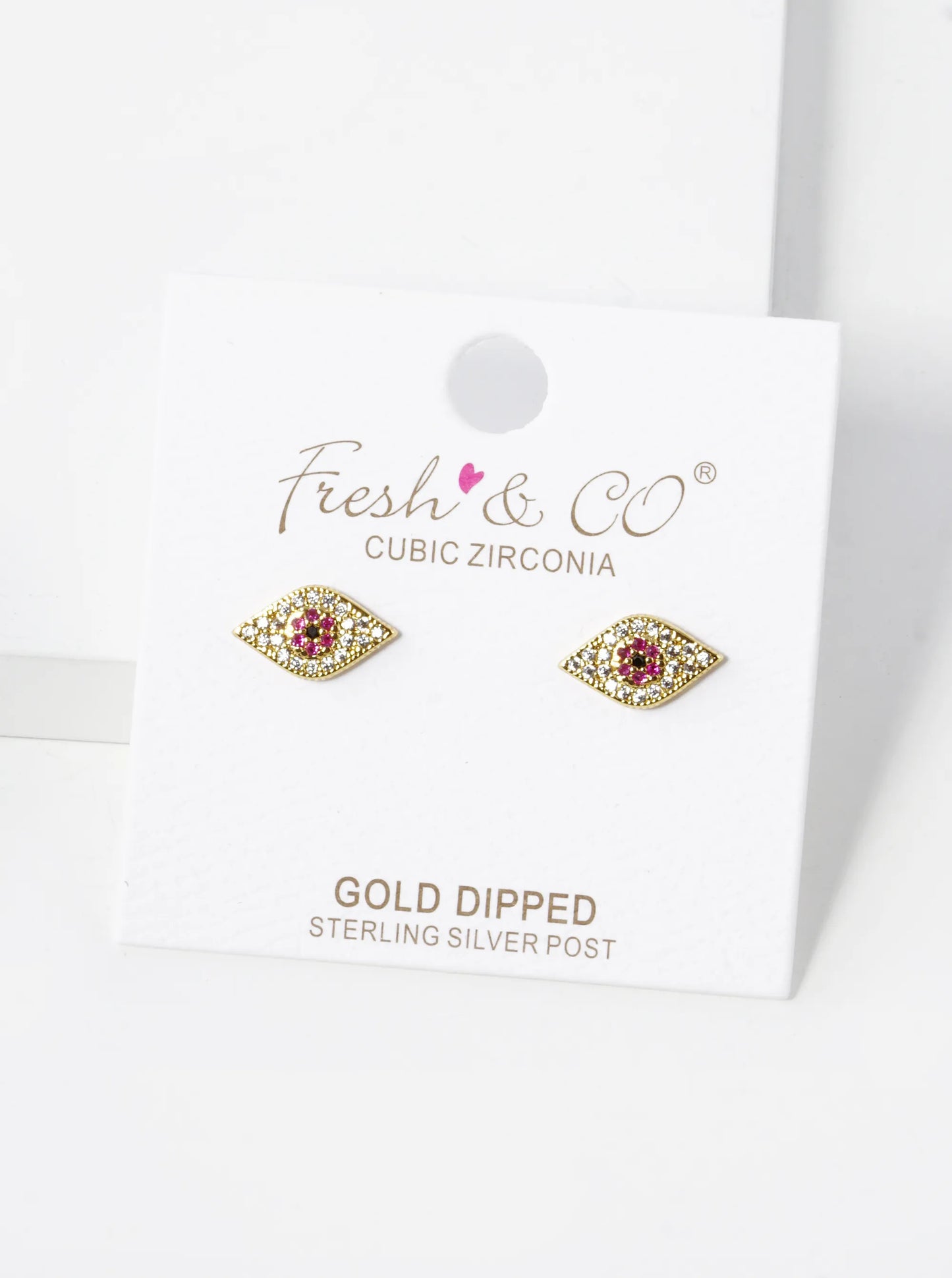 18K Gold Dipped Cubic Zirconia Pave Evil Eye Stud Earrings