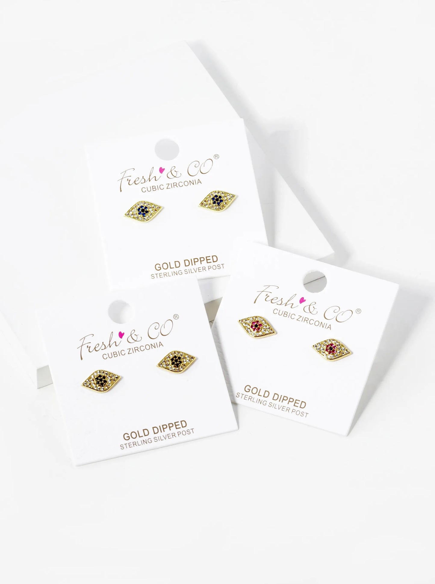 18K Gold Dipped Cubic Zirconia Pave Evil Eye Stud Earrings