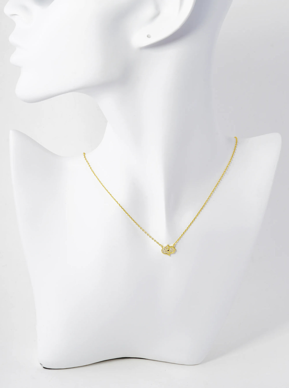 18K Gold Dipped Cubic Zirconia Pave Hamsa Pendant Necklace