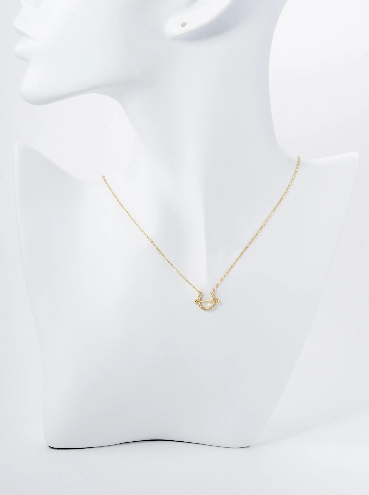 18K Gold Dipped Cubic Zirconia Pave Horseshoe Pendant Necklace