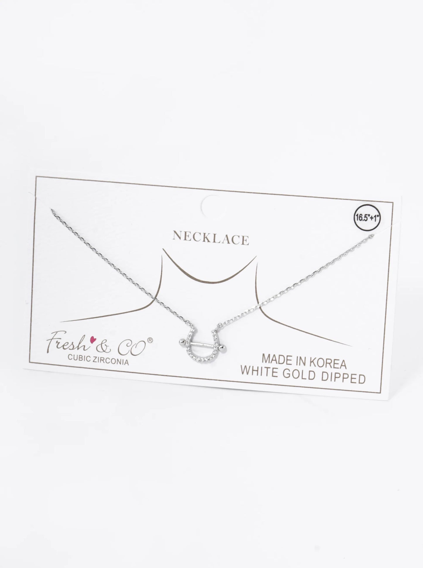 18K Gold Dipped Cubic Zirconia Pave Horseshoe Pendant Necklace