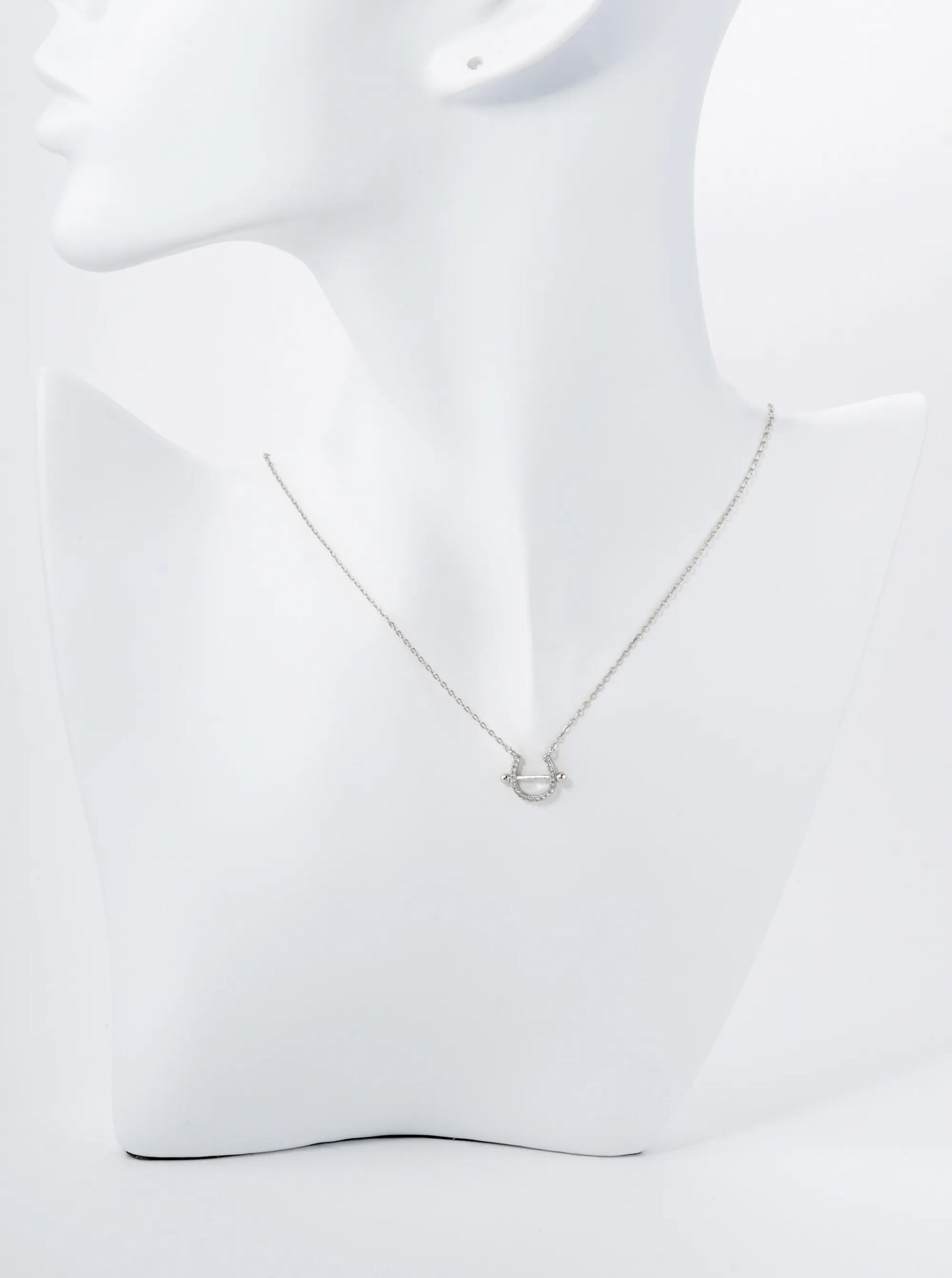 18K Gold Dipped Cubic Zirconia Pave Horseshoe Pendant Necklace