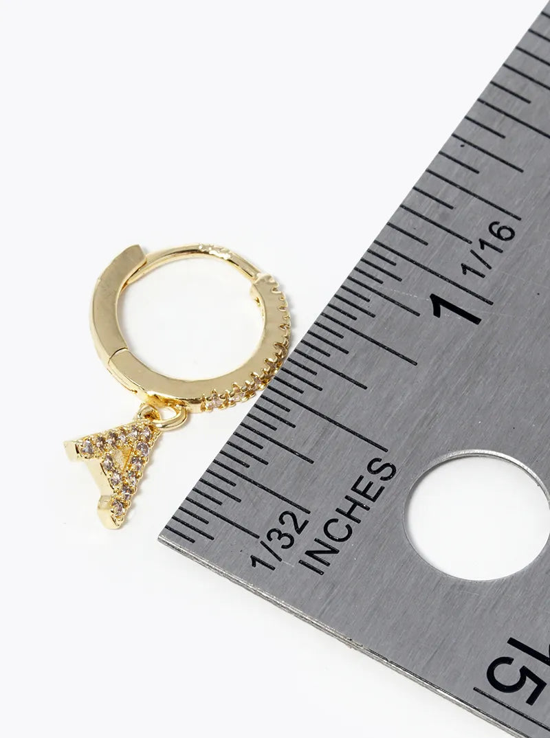 18K Gold Dipped Cubic Zirconia Pave Initial 10mm Huggie Earrings