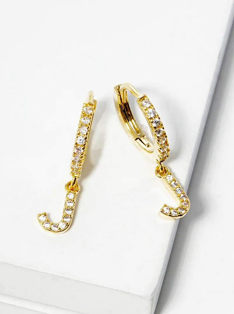 18K Gold Dipped Cubic Zirconia Pave Initial 10mm Huggie Earrings