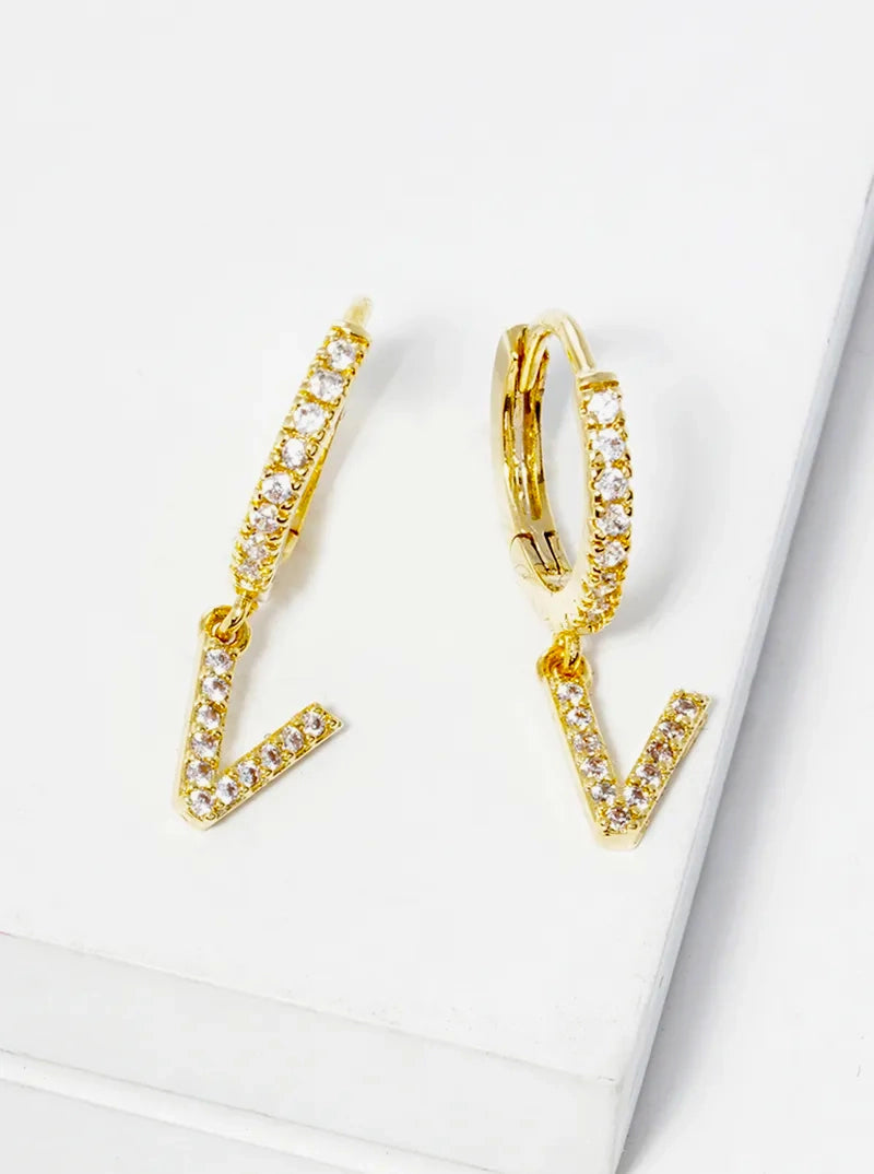 18K Gold Dipped Cubic Zirconia Pave Initial 10mm Huggie Earrings