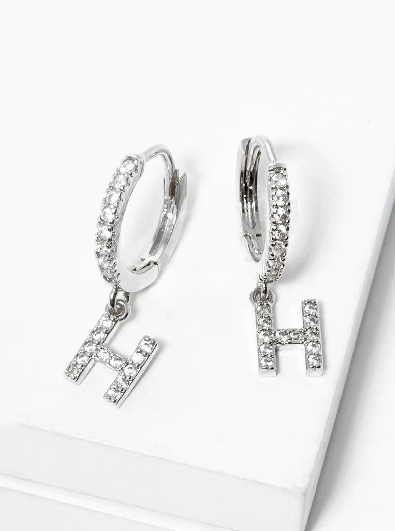 18K Gold Dipped Cubic Zirconia Pave Initial 10mm Huggie Earrings