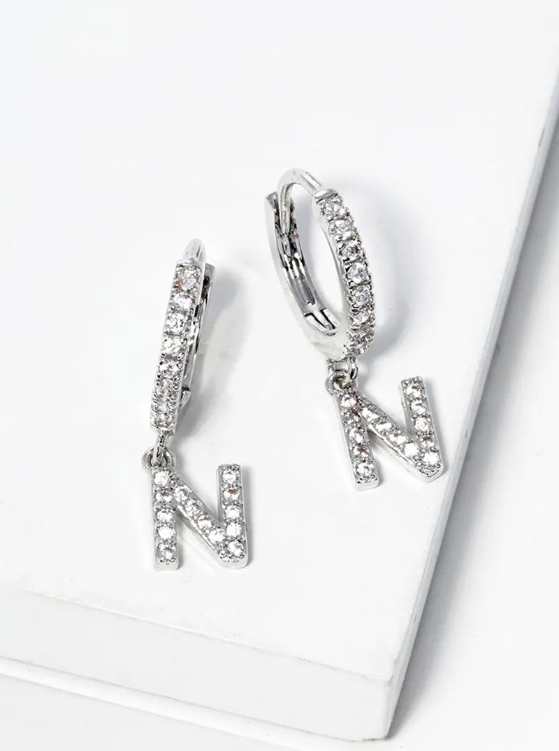 18K Gold Dipped Cubic Zirconia Pave Initial 10mm Huggie Earrings