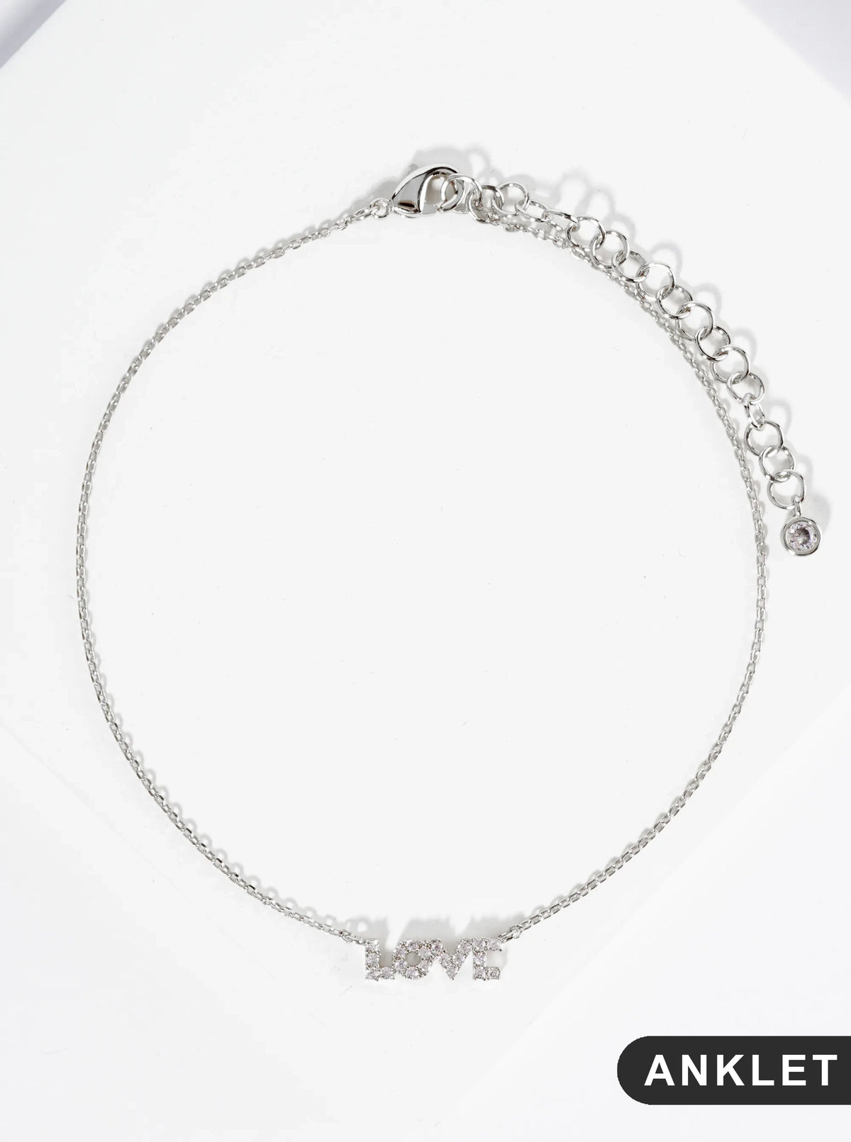 18K Gold Dipped Cubic Zirconia Pave LOVE Brass Chain Anklet