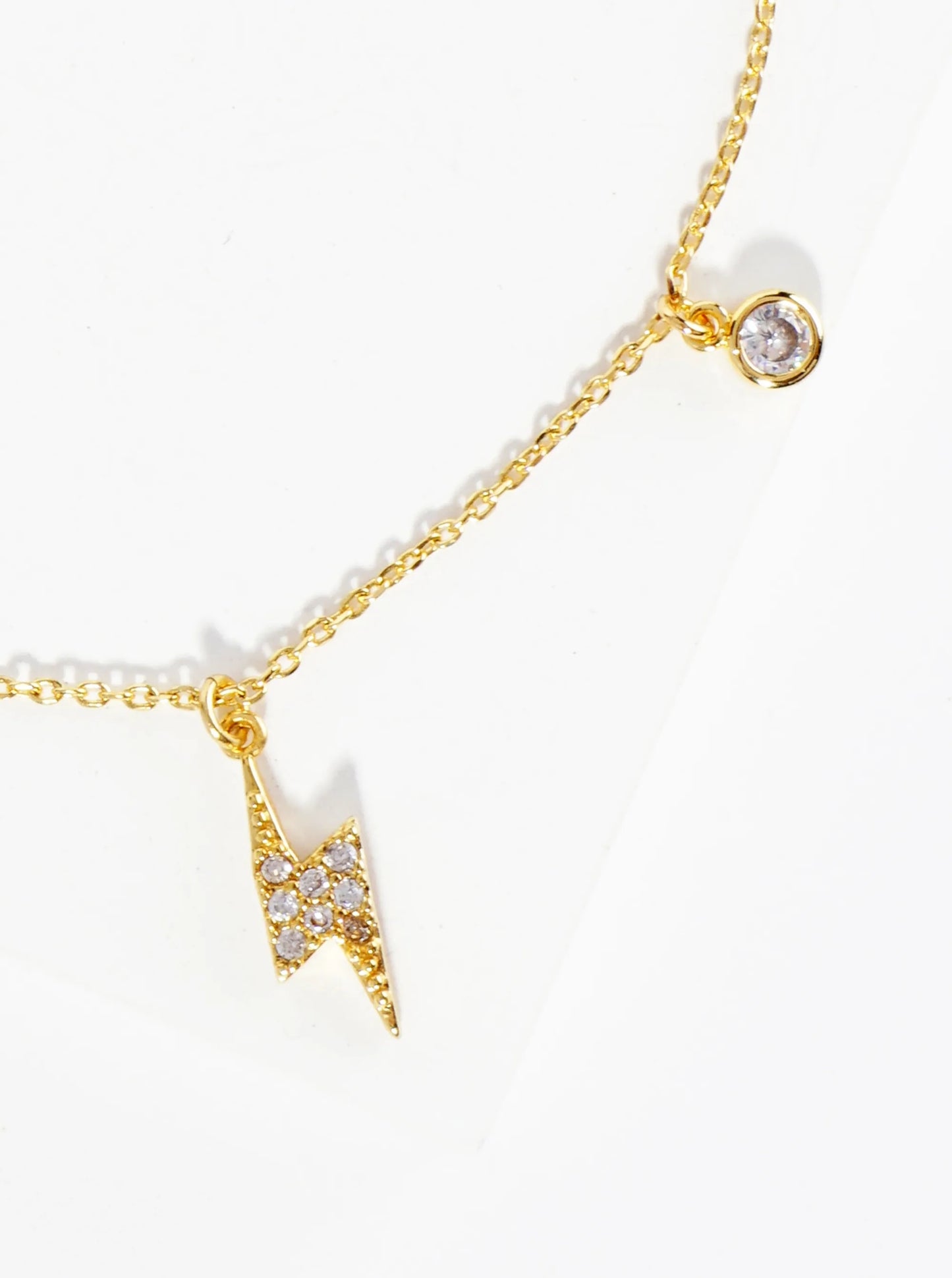 18K Gold Dipped Cubic Zirconia Pave Lightning Charm Brass Chain Anklet