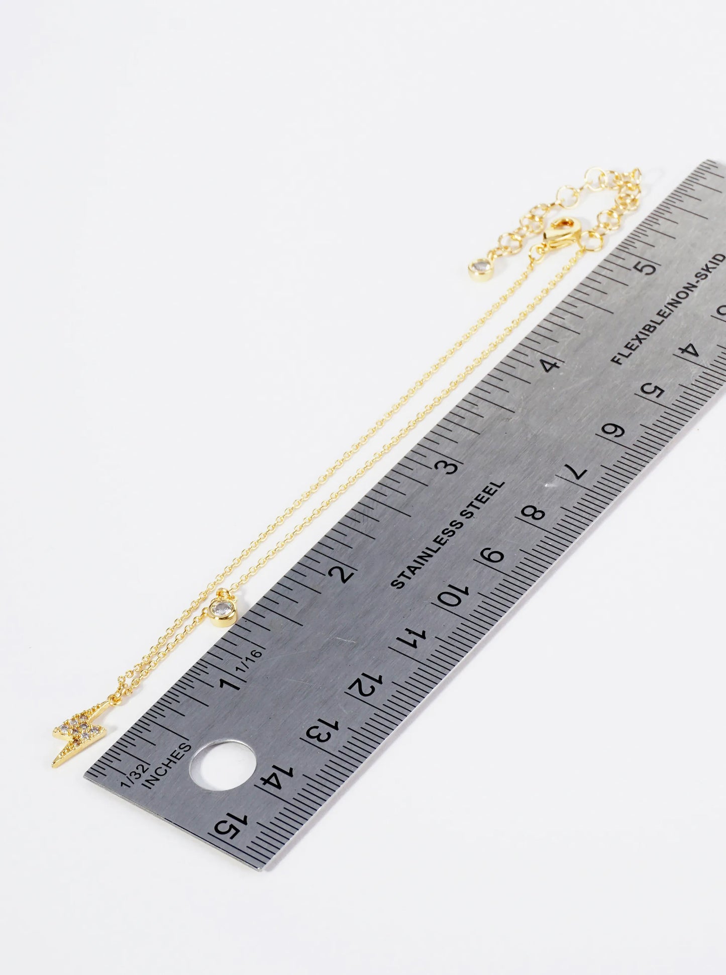 18K Gold Dipped Cubic Zirconia Pave Lightning Charm Brass Chain Anklet
