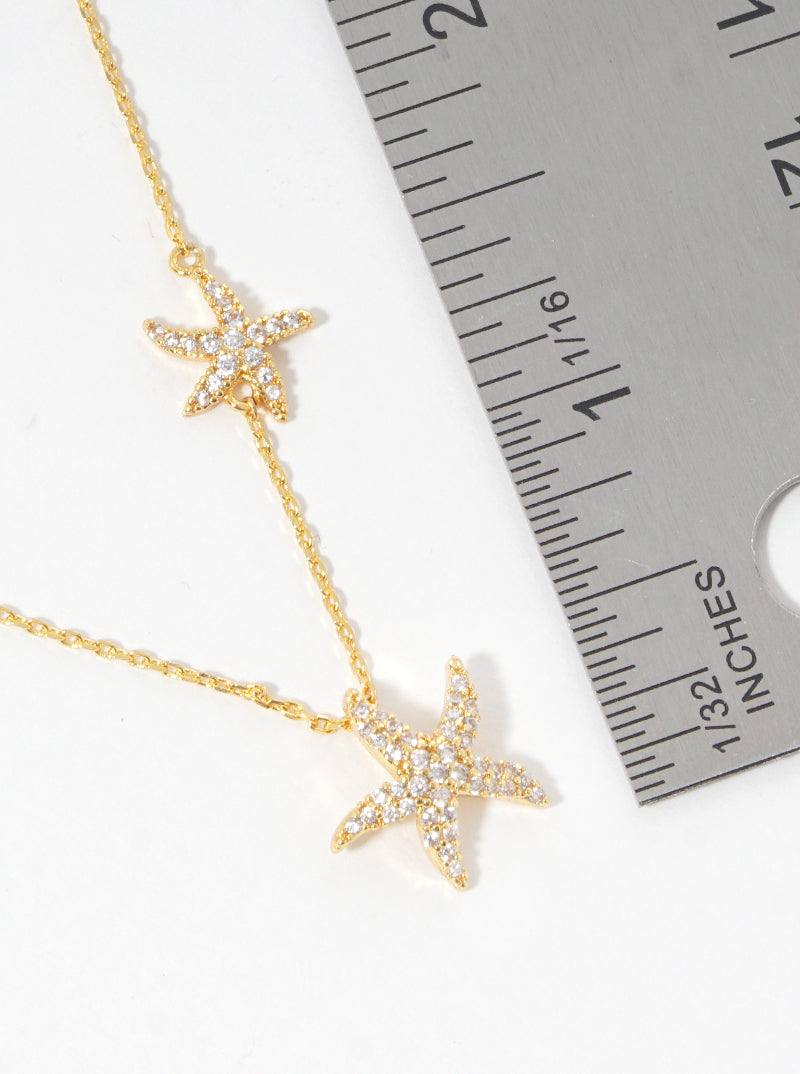 18K Gold Dipped Cubic Zirconia Pave Sea Life Starfish Necklace