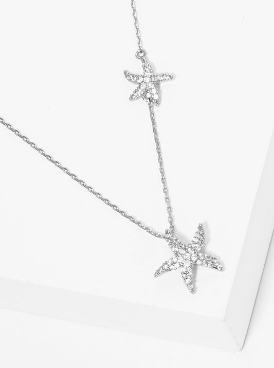 18K Gold Dipped Cubic Zirconia Pave Sea Life Starfish Station Delicate Necklace