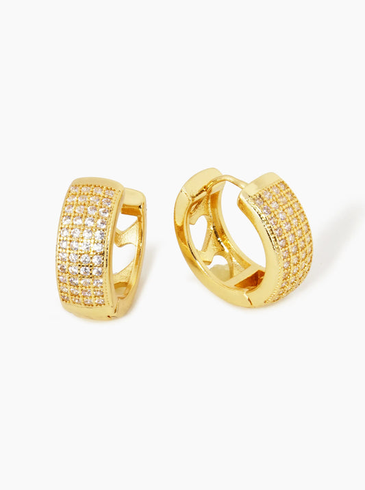 18K Gold Dipped Cubic Zirconia Pave Tailored Look 17mm Huggie Earrings