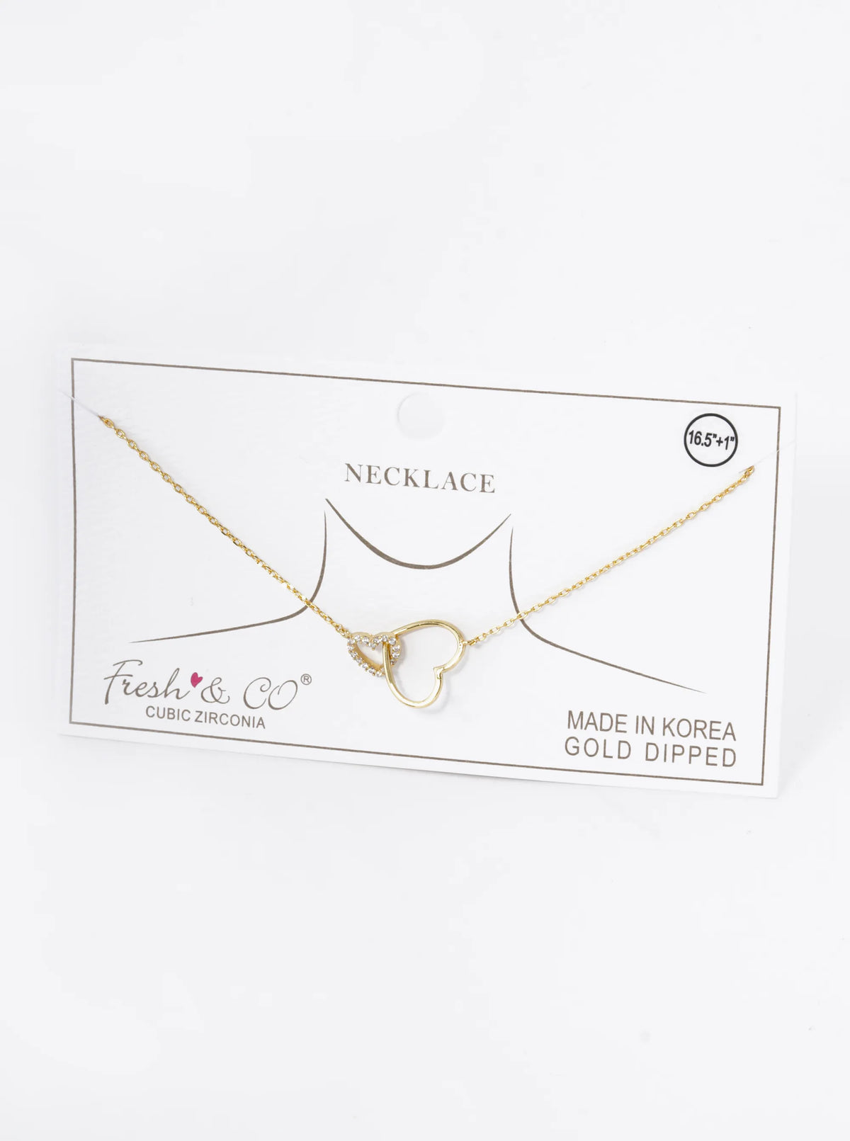 18K Gold Dipped Cubic Zirconia Pave Two Interlocking Hearts Pendant Necklace