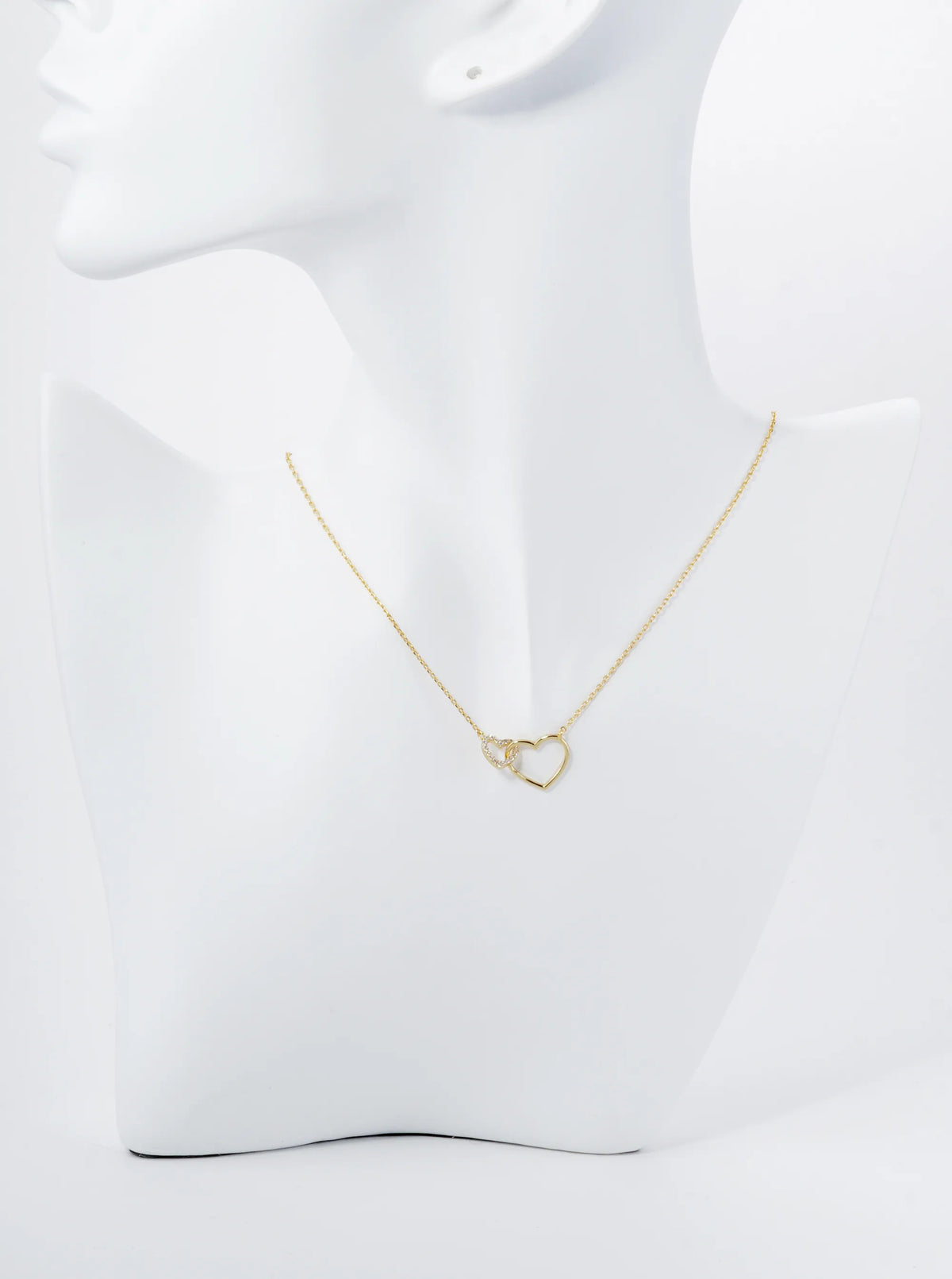 18K Gold Dipped Cubic Zirconia Pave Two Interlocking Hearts Pendant Necklace