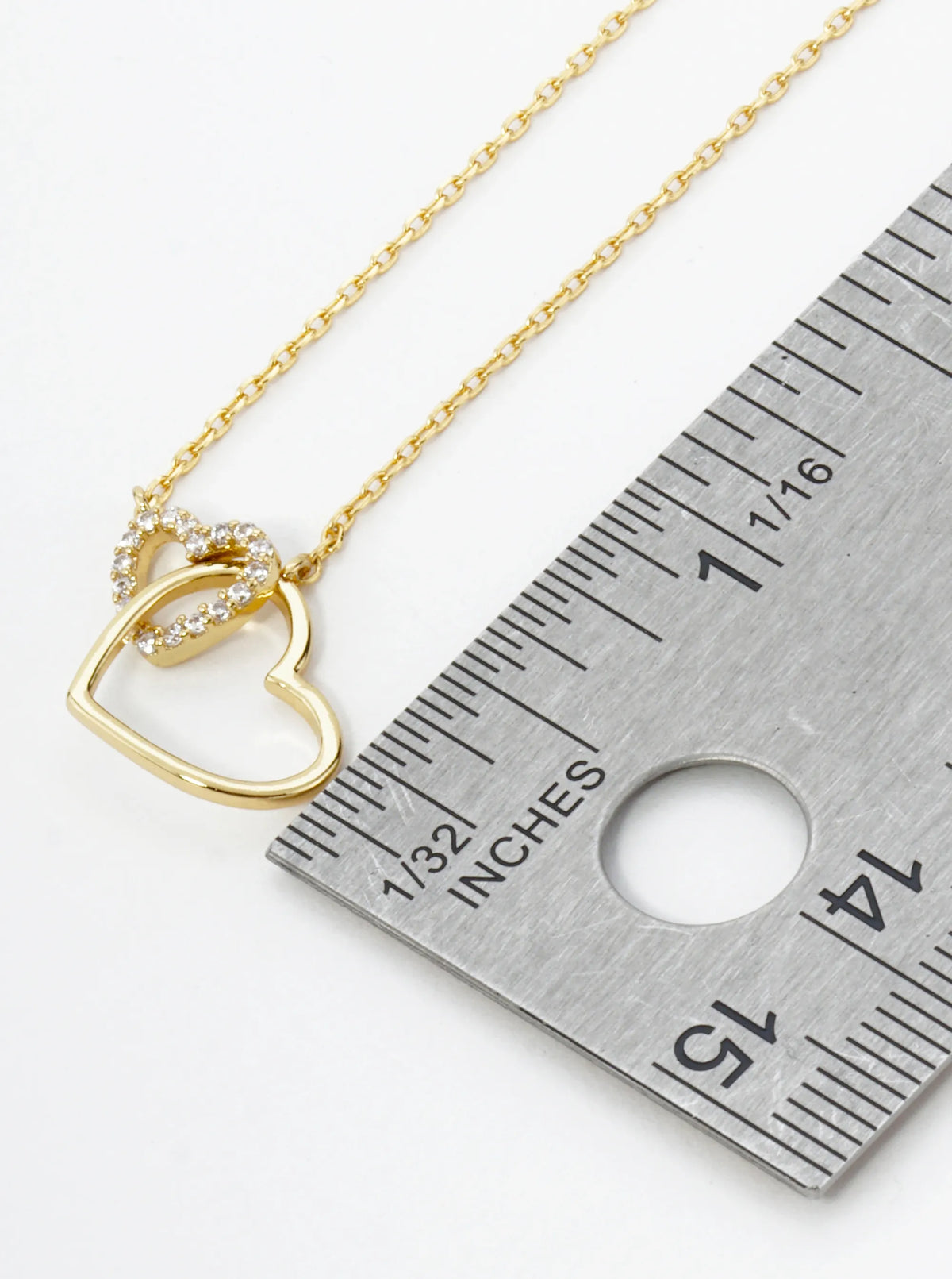 18K Gold Dipped Cubic Zirconia Pave Two Interlocking Hearts Pendant Necklace