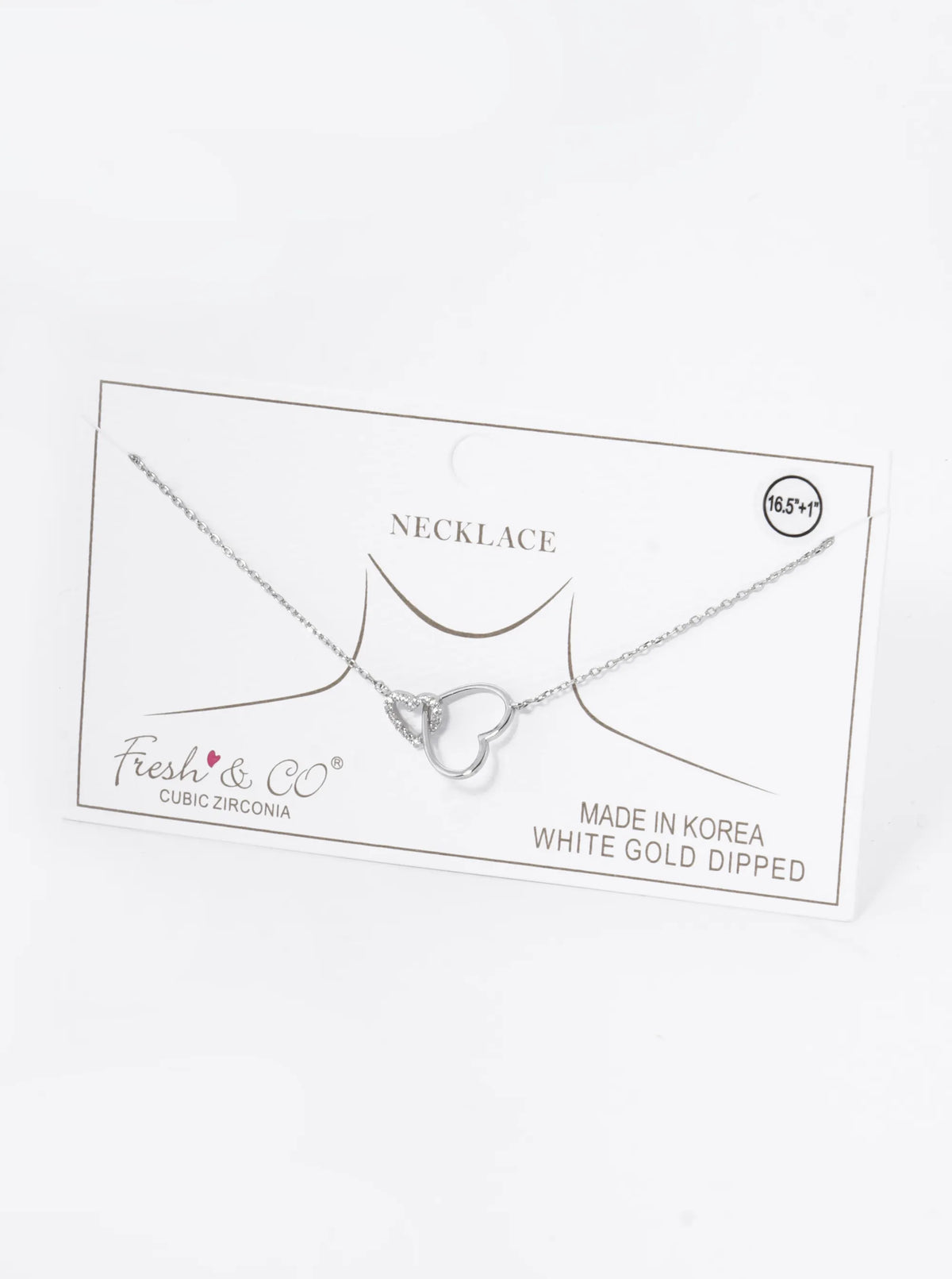 18K Gold Dipped Cubic Zirconia Pave Two Interlocking Hearts Pendant Necklace