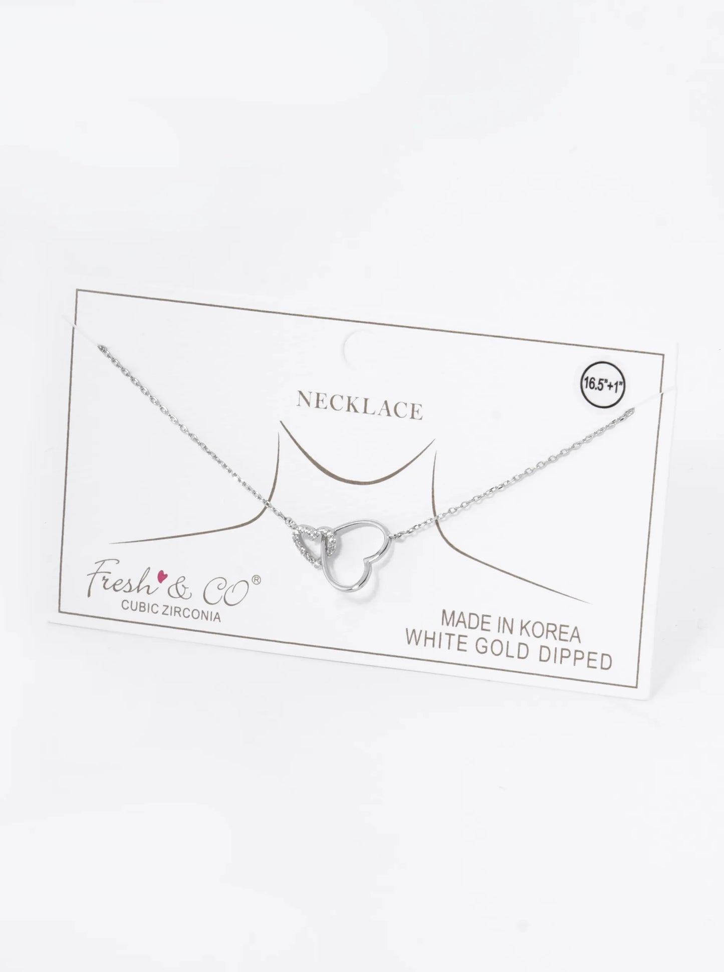 18K Gold Dipped Cubic Zirconia Pave Two Interlocking Hearts Pendant Necklace