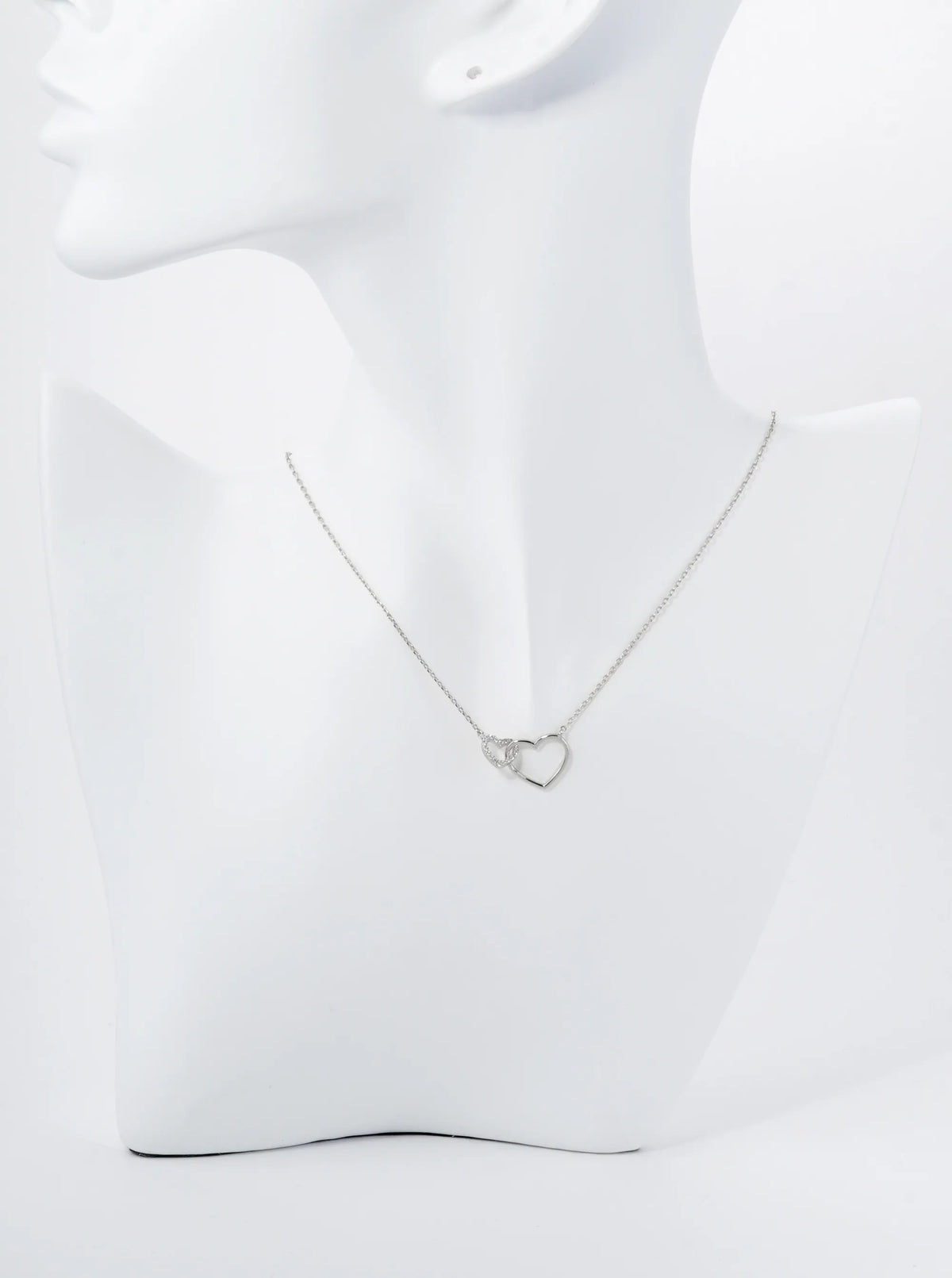 18K Gold Dipped Cubic Zirconia Pave Two Interlocking Hearts Pendant Necklace