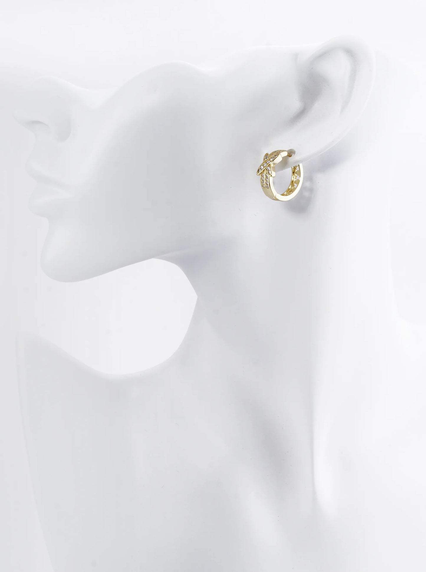 18K Gold Dipped Cubic Zirconia Pave X Shape Cutout 15mm Hoop Earrings