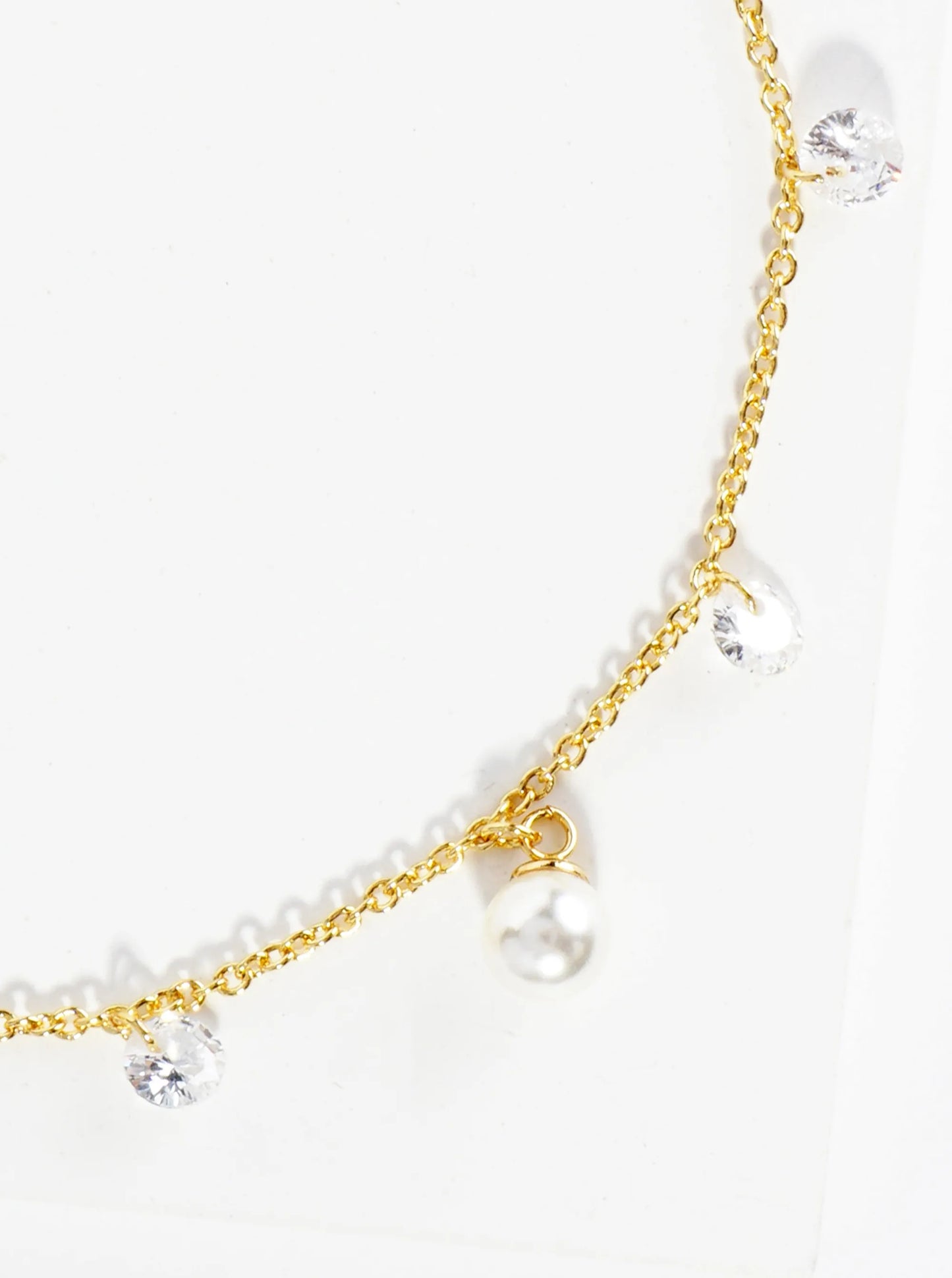 18K Gold Dipped Cubic Zirconia Pearl Bead Charm Brass Chain Anklet