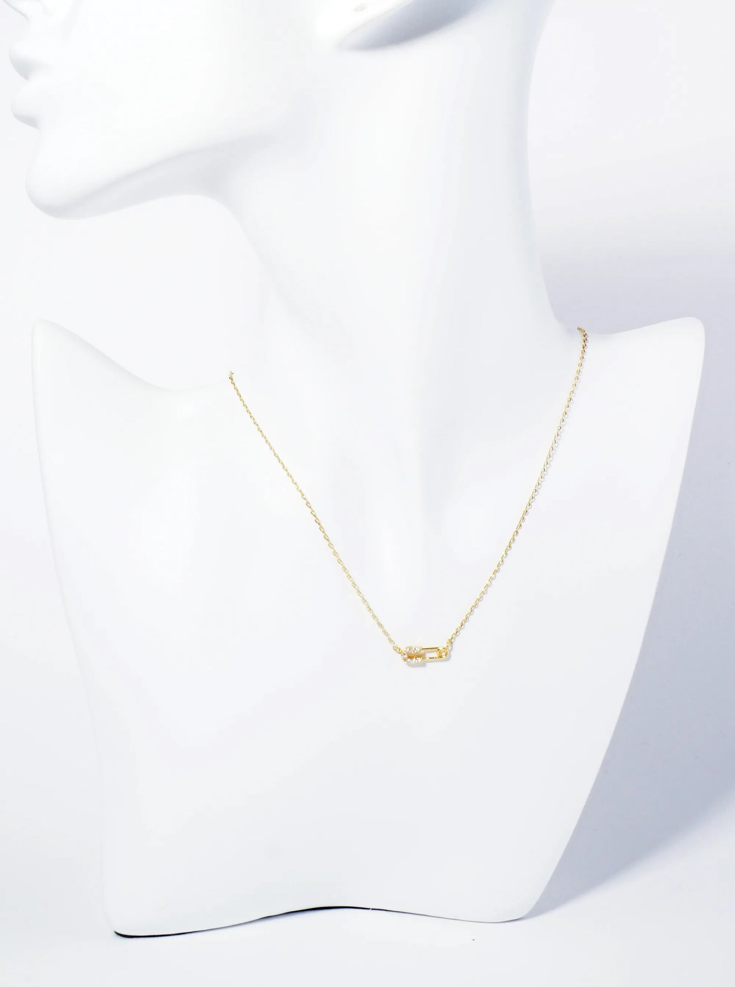 18K Gold Dipped Cubic Zirconia Petite Safety Pin Pendant Necklace