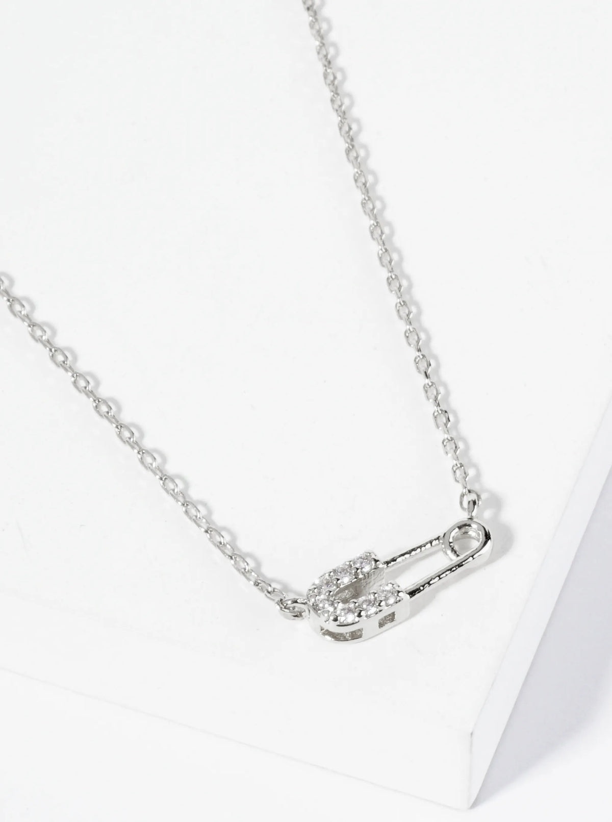 18K Gold Dipped Cubic Zirconia Petite Safety Pin Pendant Necklace
