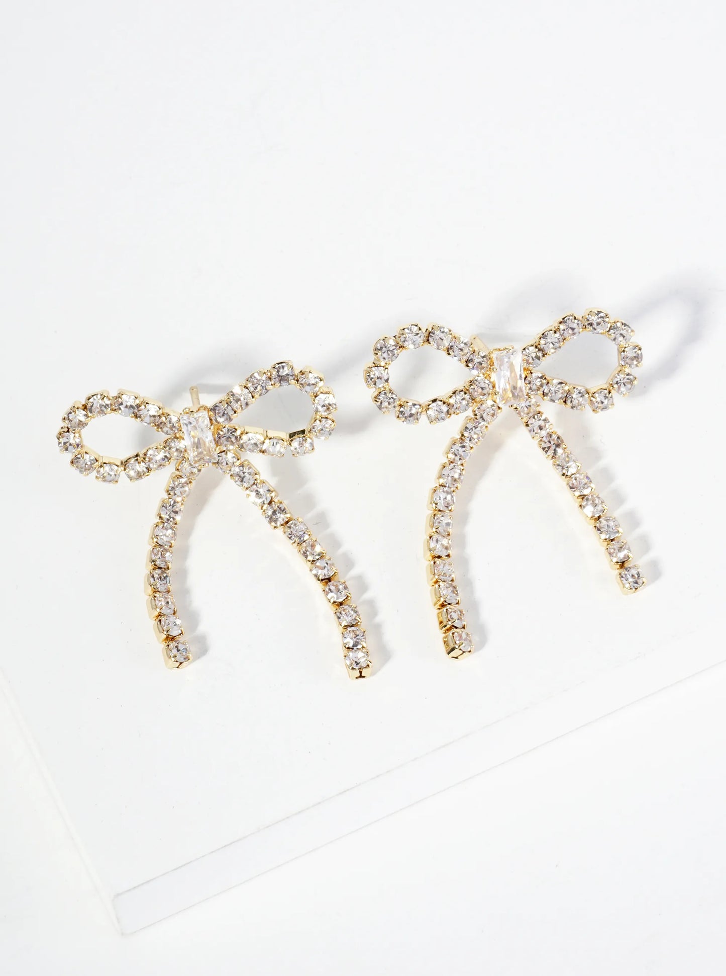 18K-Gold-Dipped Cubic-Zirconia Ribbon Bow Drop Post Earrings