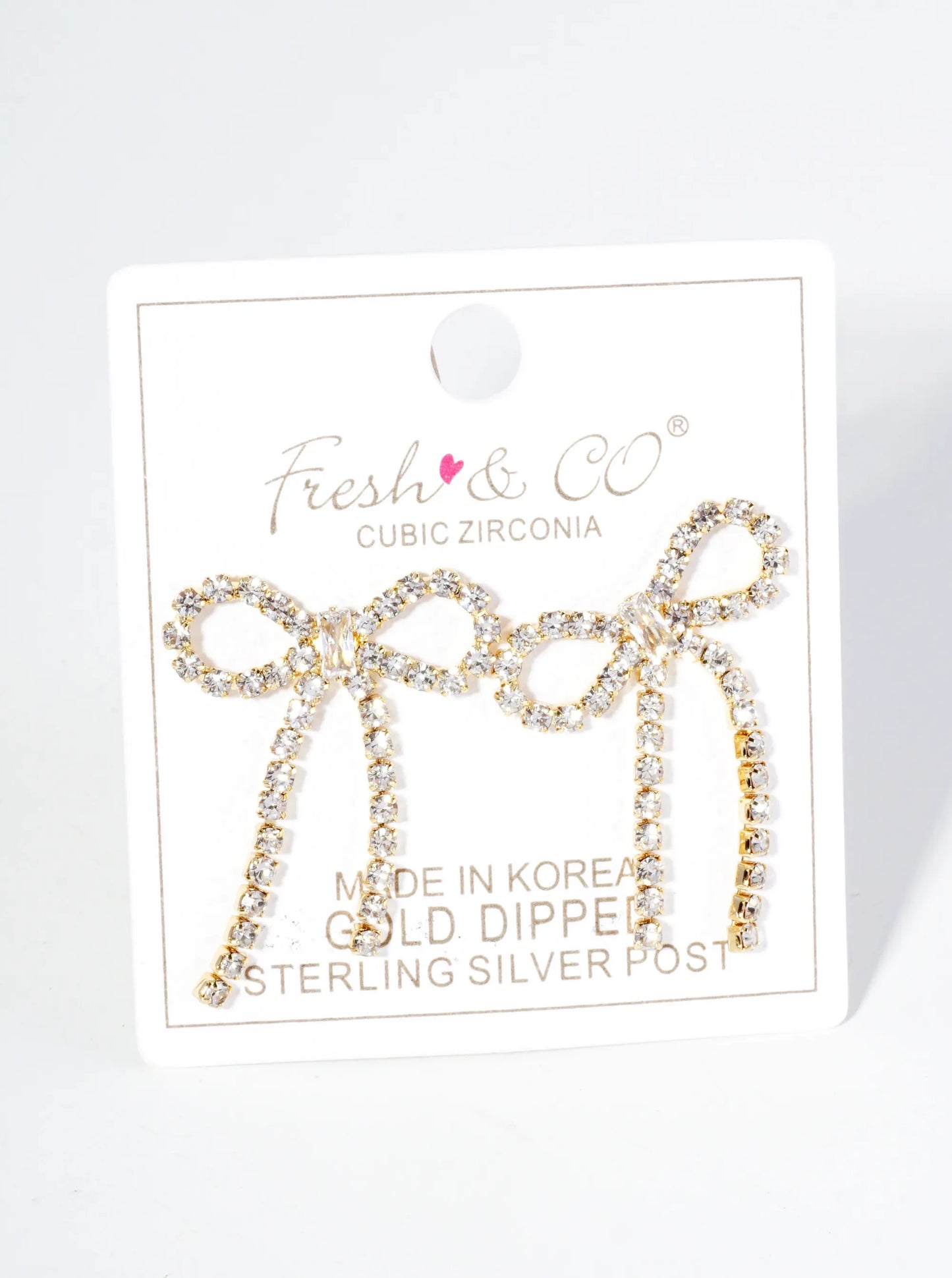 18K-Gold-Dipped Cubic-Zirconia Ribbon Bow Drop Post Earrings
