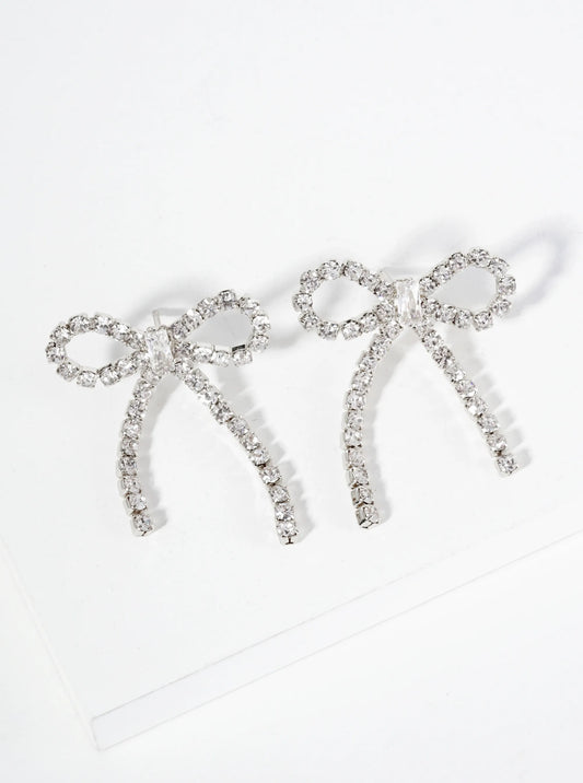 18K-Gold-Dipped Cubic-Zirconia Ribbon Bow Drop Post Earrings