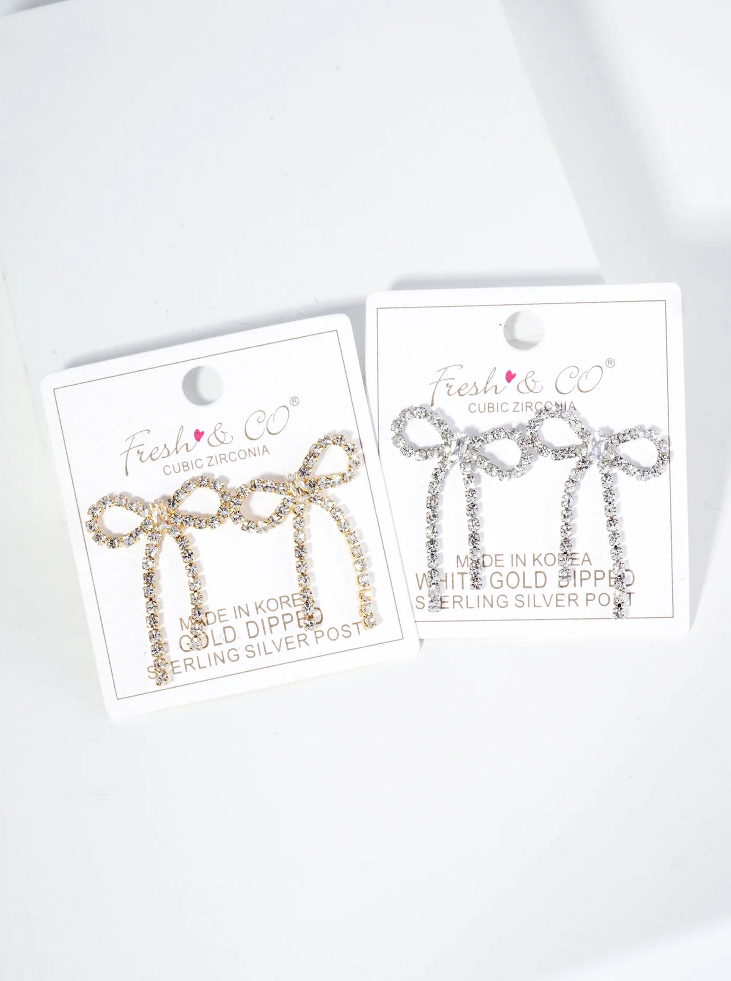 18K-Gold-Dipped Cubic-Zirconia Ribbon Bow Drop Post Earrings