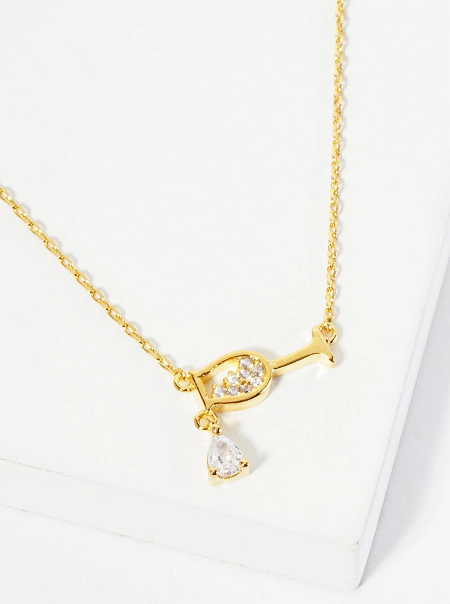 18K-Gold-Dipped Cubic-Zirconia Sideways Wineglass Pendant Necklace