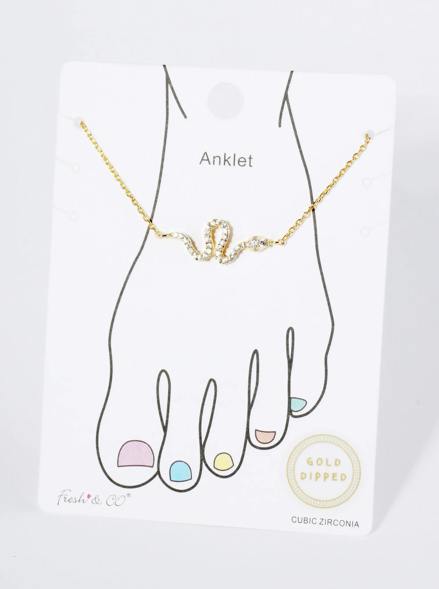 18K Gold Dipped Cubic Zirconia Snake Brass Chain Anklet