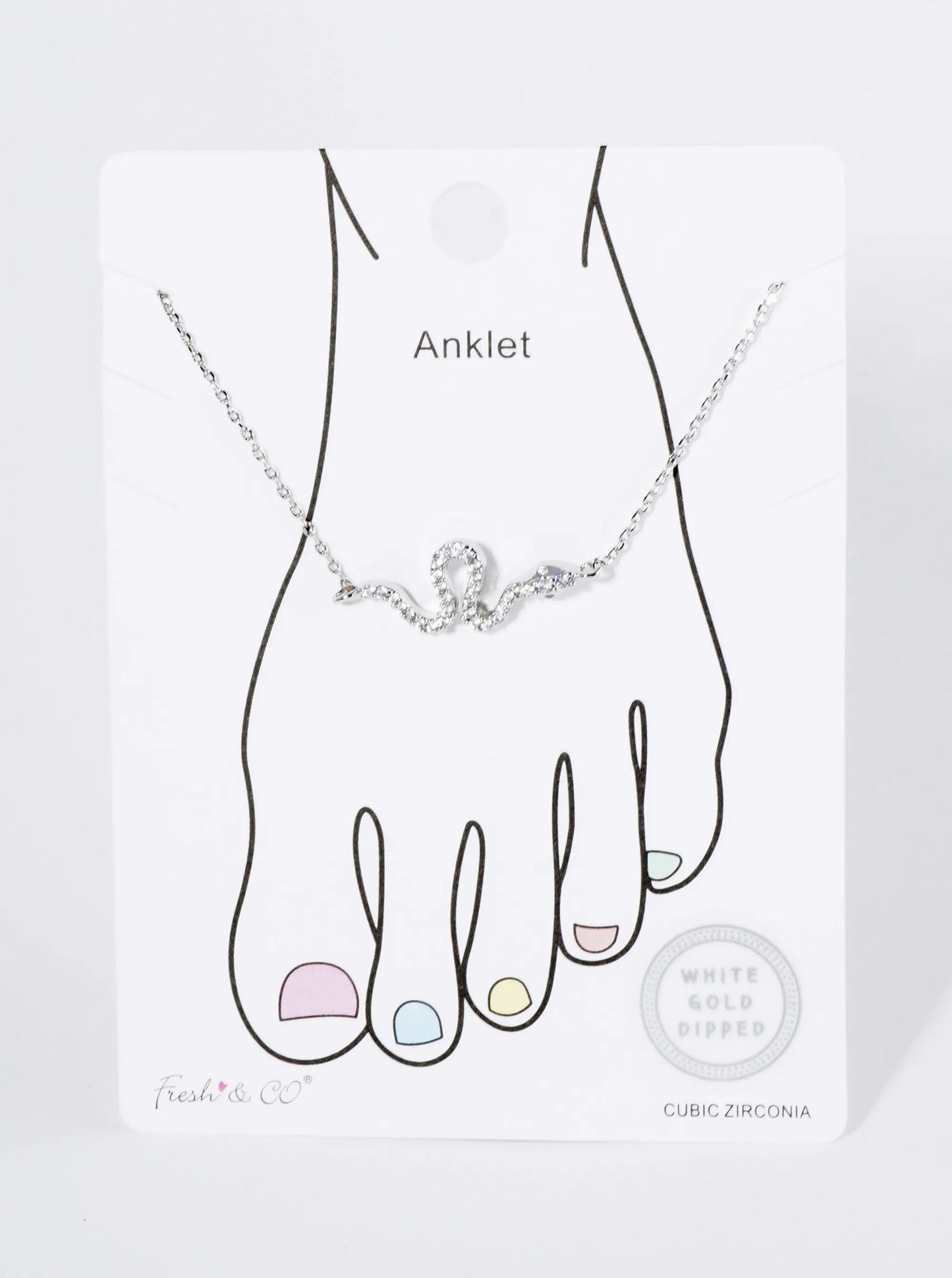 18K Gold Dipped Cubic Zirconia Snake Brass Chain Anklet