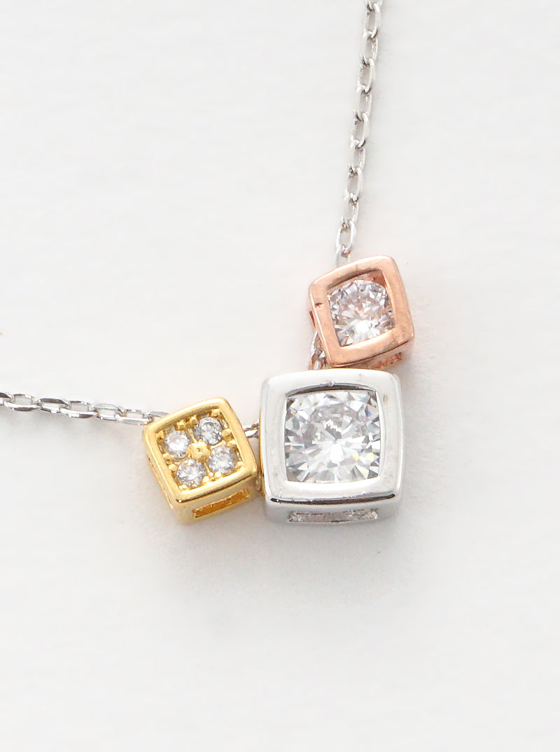 18K-Gold-Dipped Cubic-Zirconia Square Charm Delicate Necklace