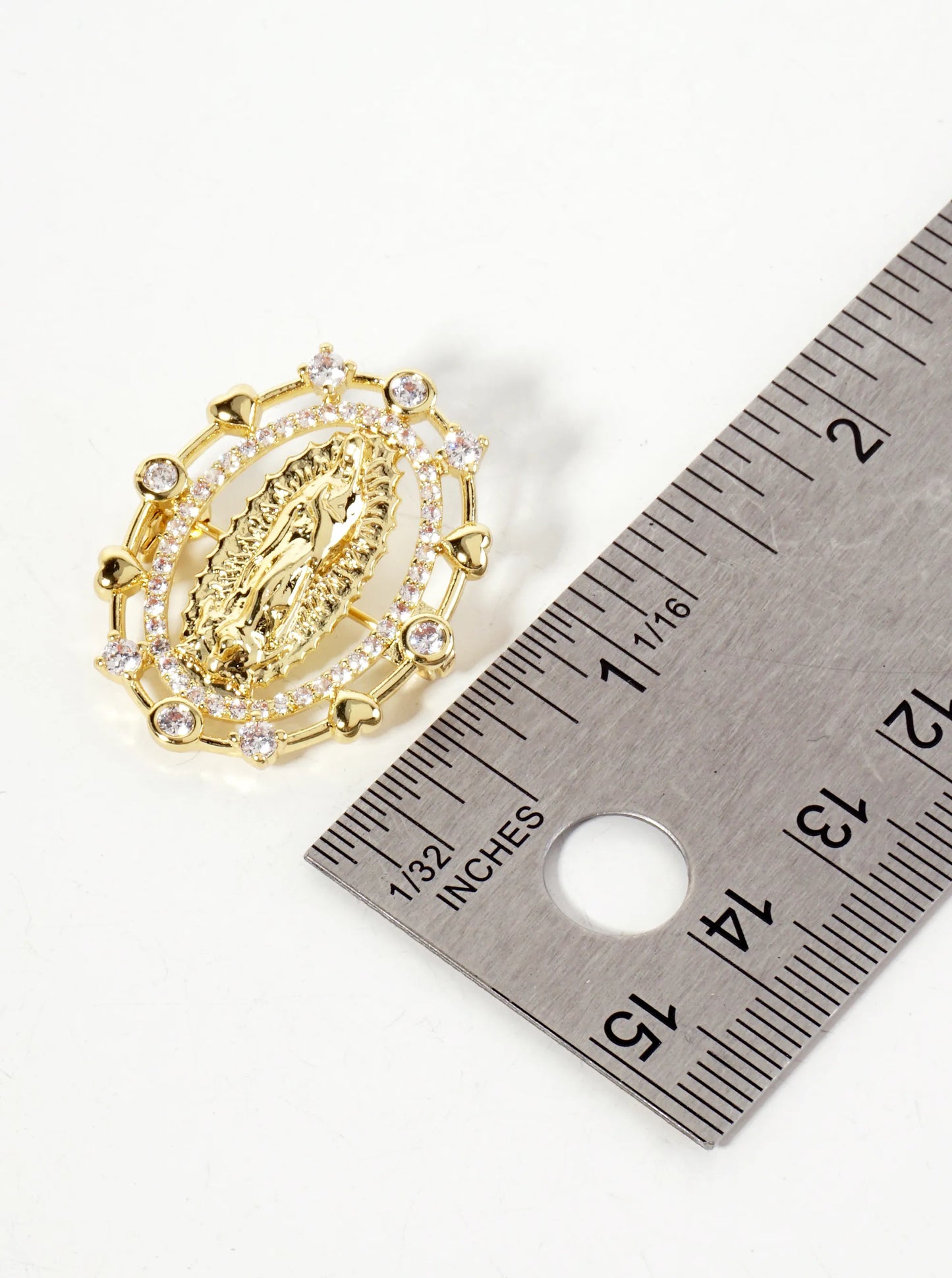 18K-Gold-Dipped Cubic-Zirconia Virgin-Mary Brooch In Oval Frame