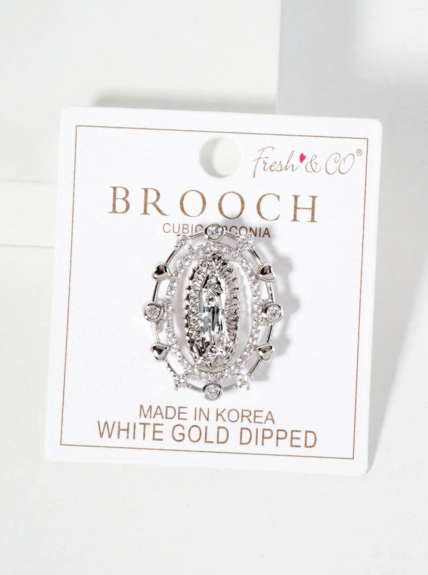 18K-Gold-Dipped Cubic-Zirconia Virgin-Mary Brooch In Oval Frame