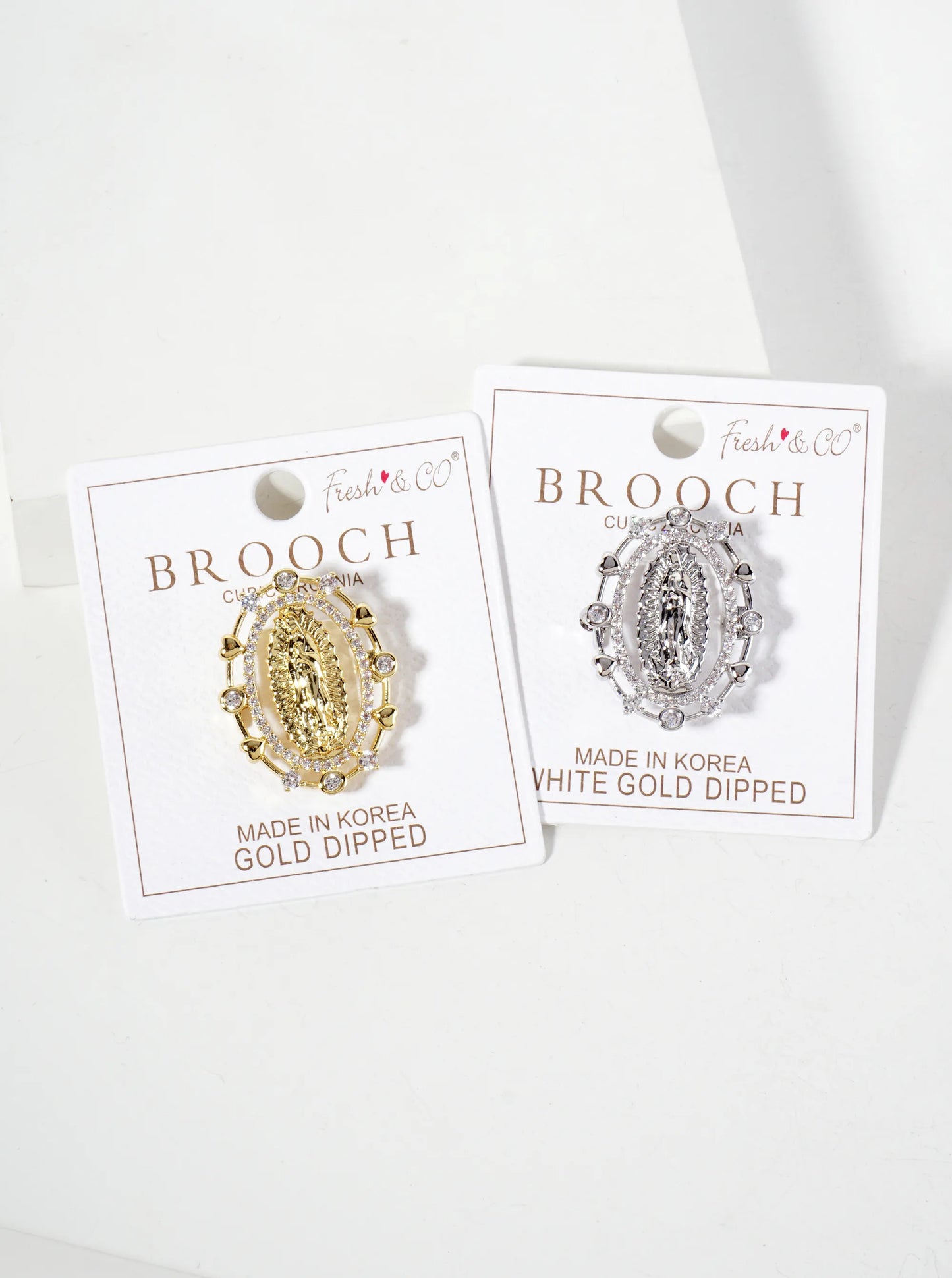 18K-Gold-Dipped Cubic-Zirconia Virgin-Mary Brooch In Oval Frame