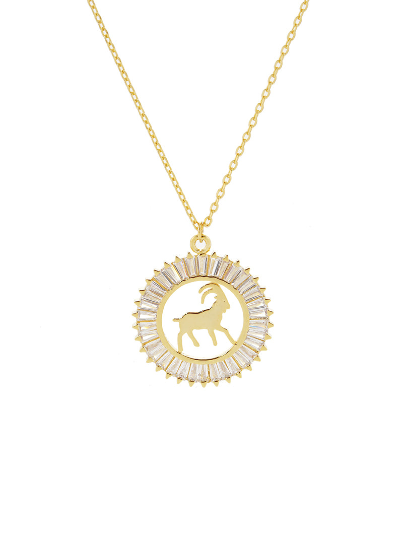 18K Gold Dipped Cubic Zirconia Zodiac Pendant Delicate Necklaces