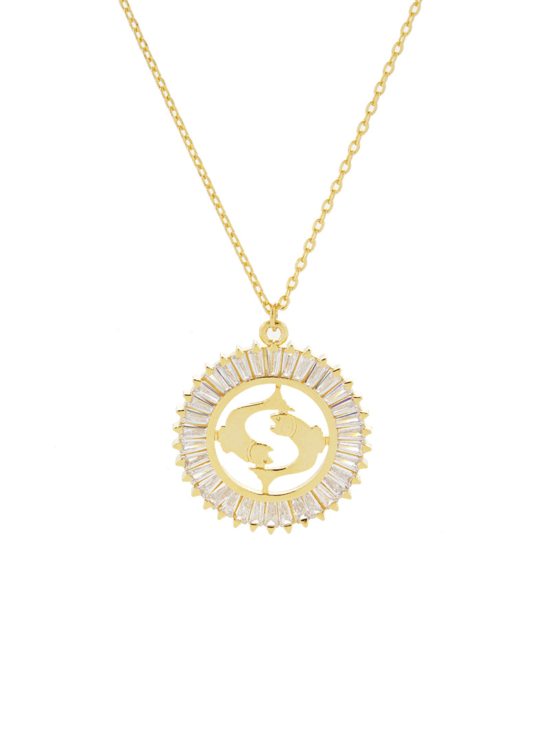 18K Gold Dipped Cubic Zirconia Zodiac Pendant Delicate Necklaces